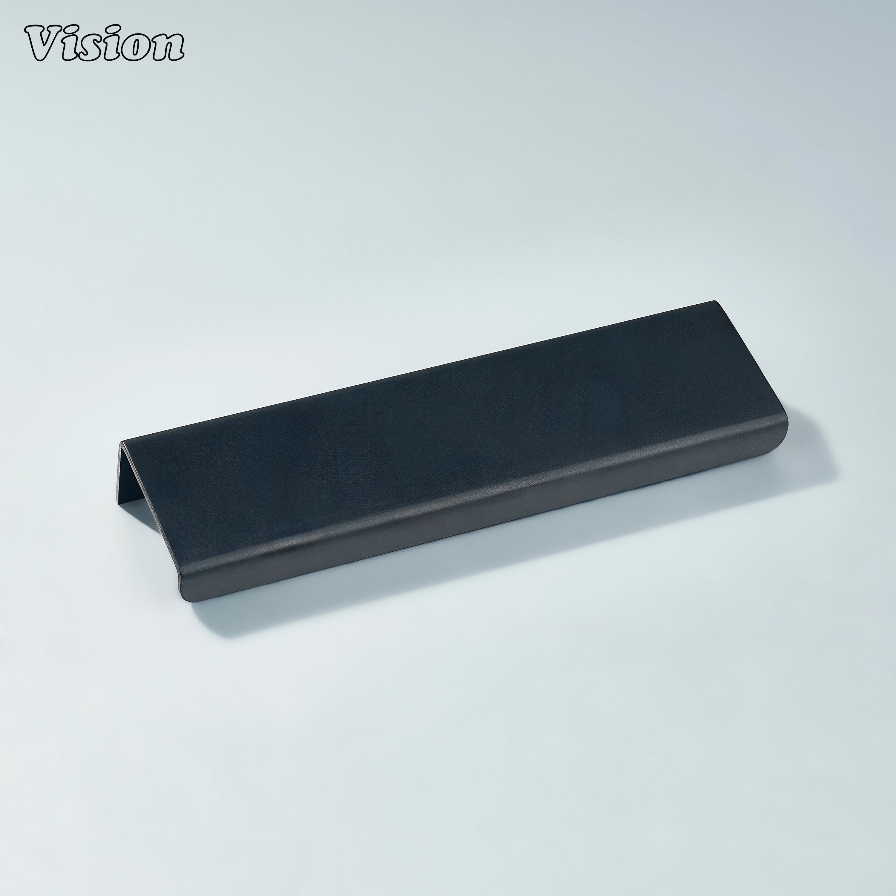 Black cabinet handle featuring a linear plain bar design for cabinetry