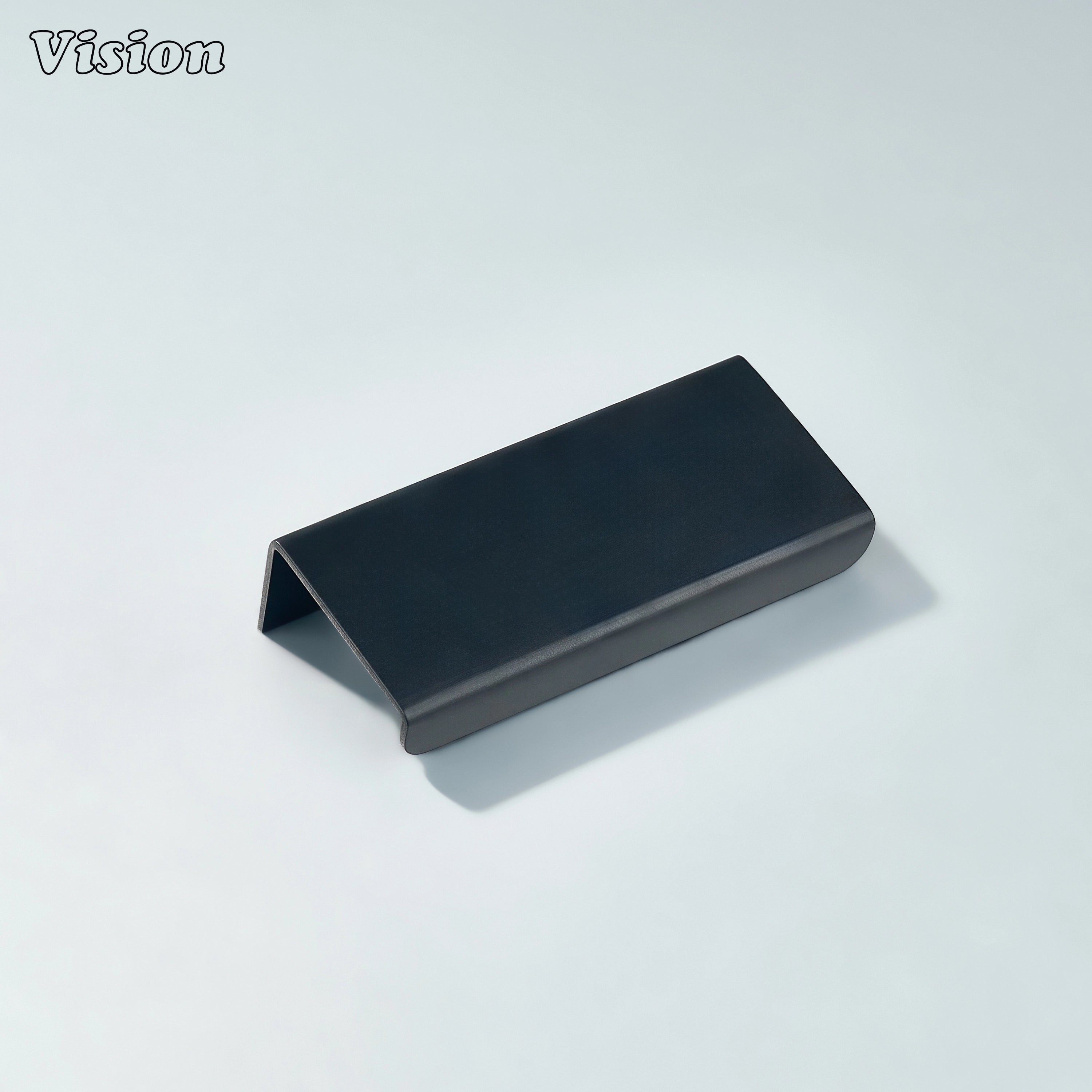 Black cabinet handle with flat bar lip pull profile for drawers