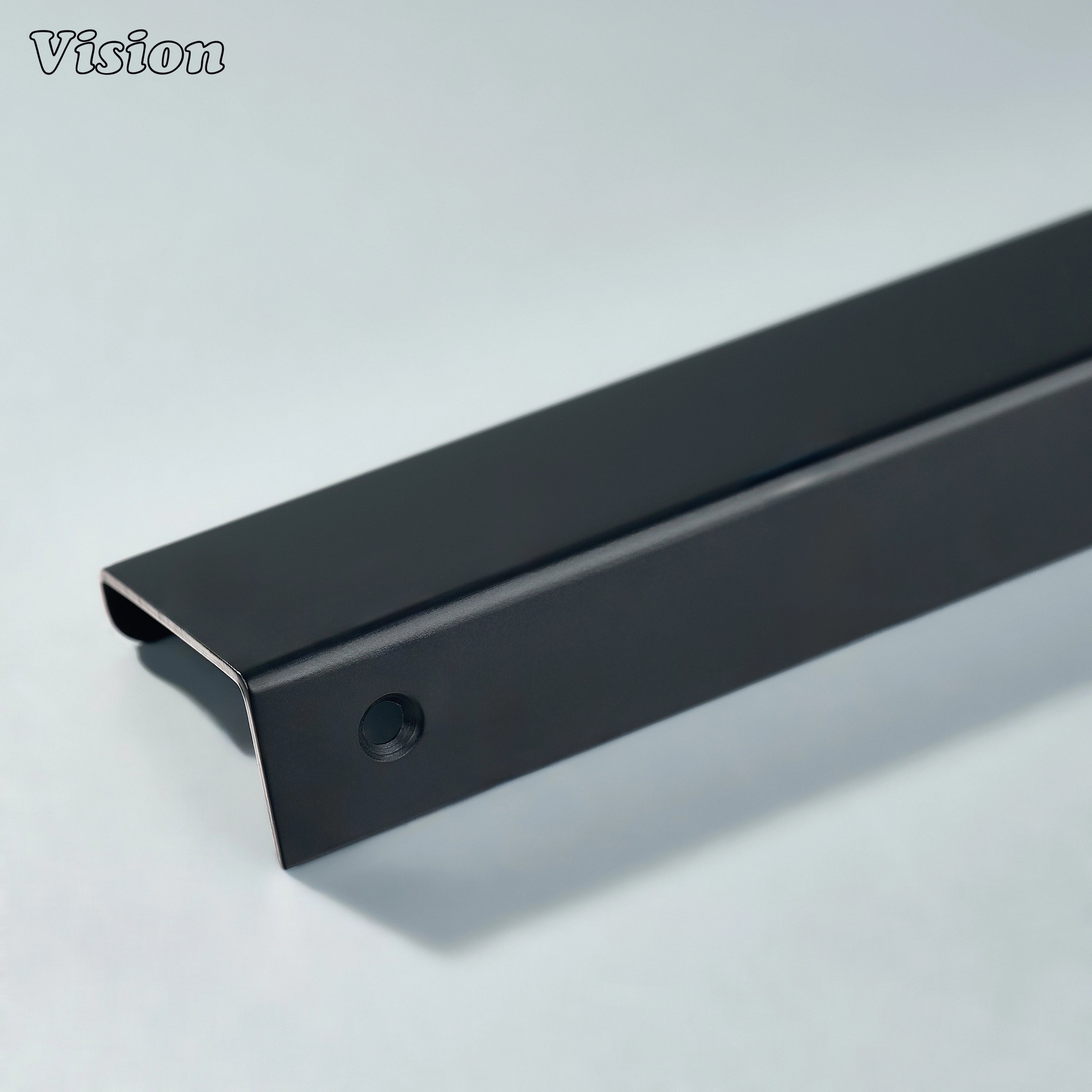 Black cabinet handle featuring minimal lip edge bar style for wardrobes