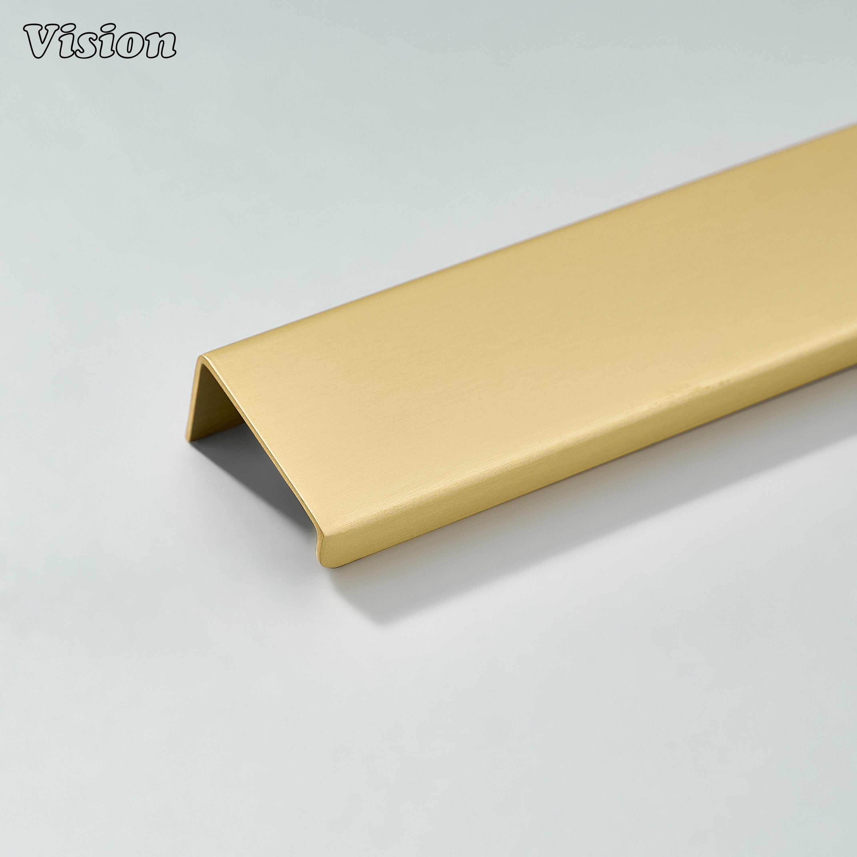 Cabinet handle with plain linear profile in Gold finish, flat bar lip edge design for modern kitchen cabinets