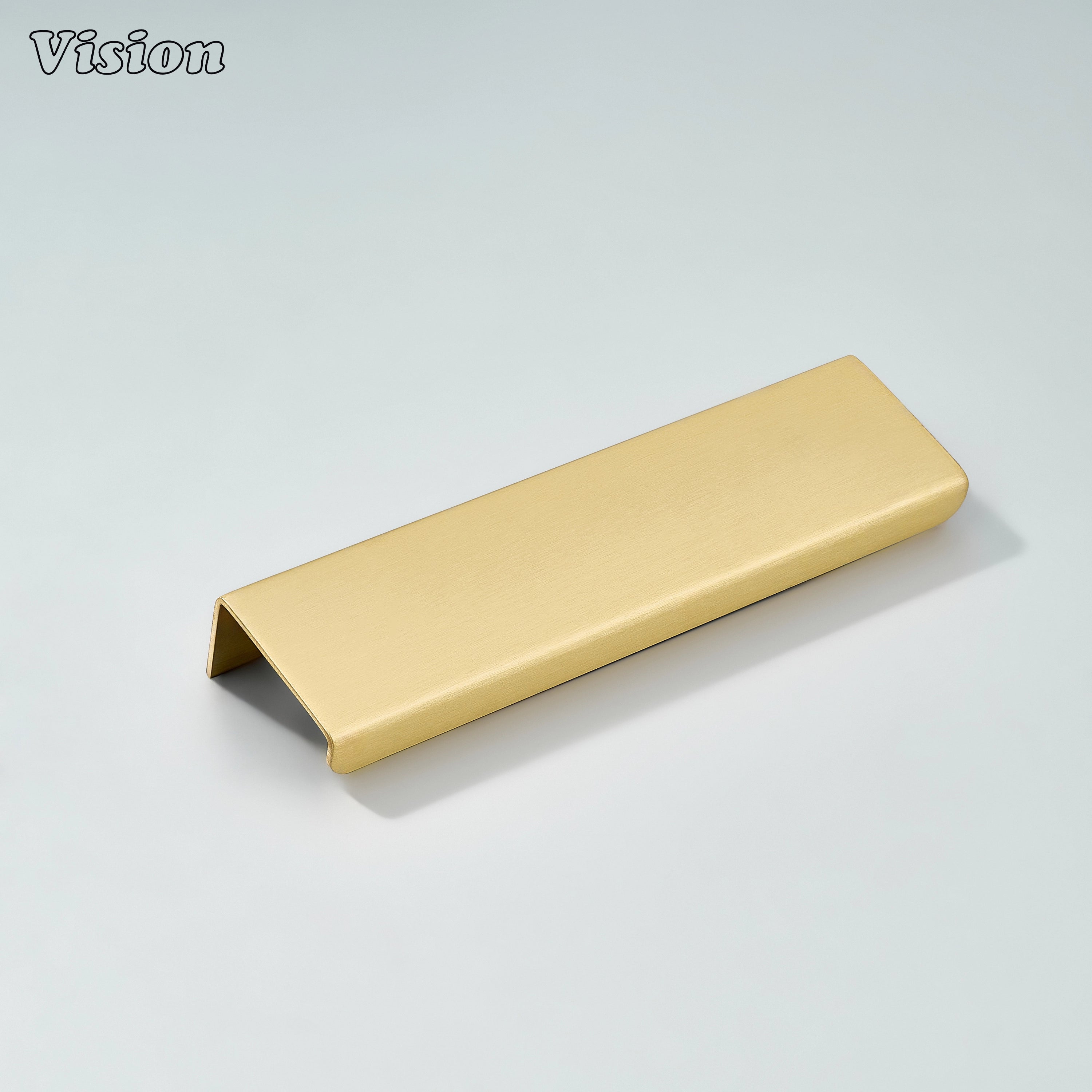 Gold cabinet handle featuring a simple linear edge pull bar for contemporary furniture