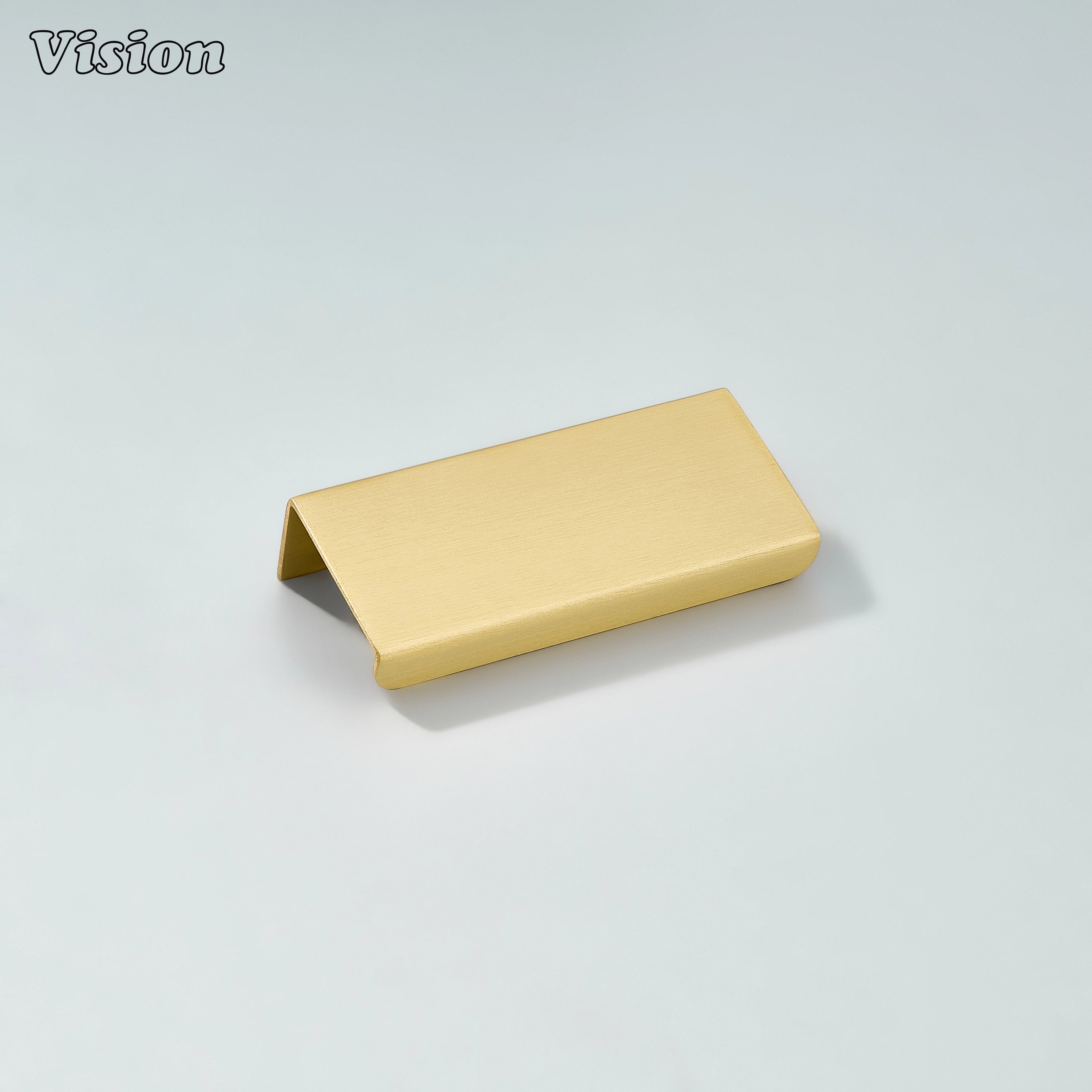 Gold cabinet handle with flat bar lip pull design for storage drawers and cabinets