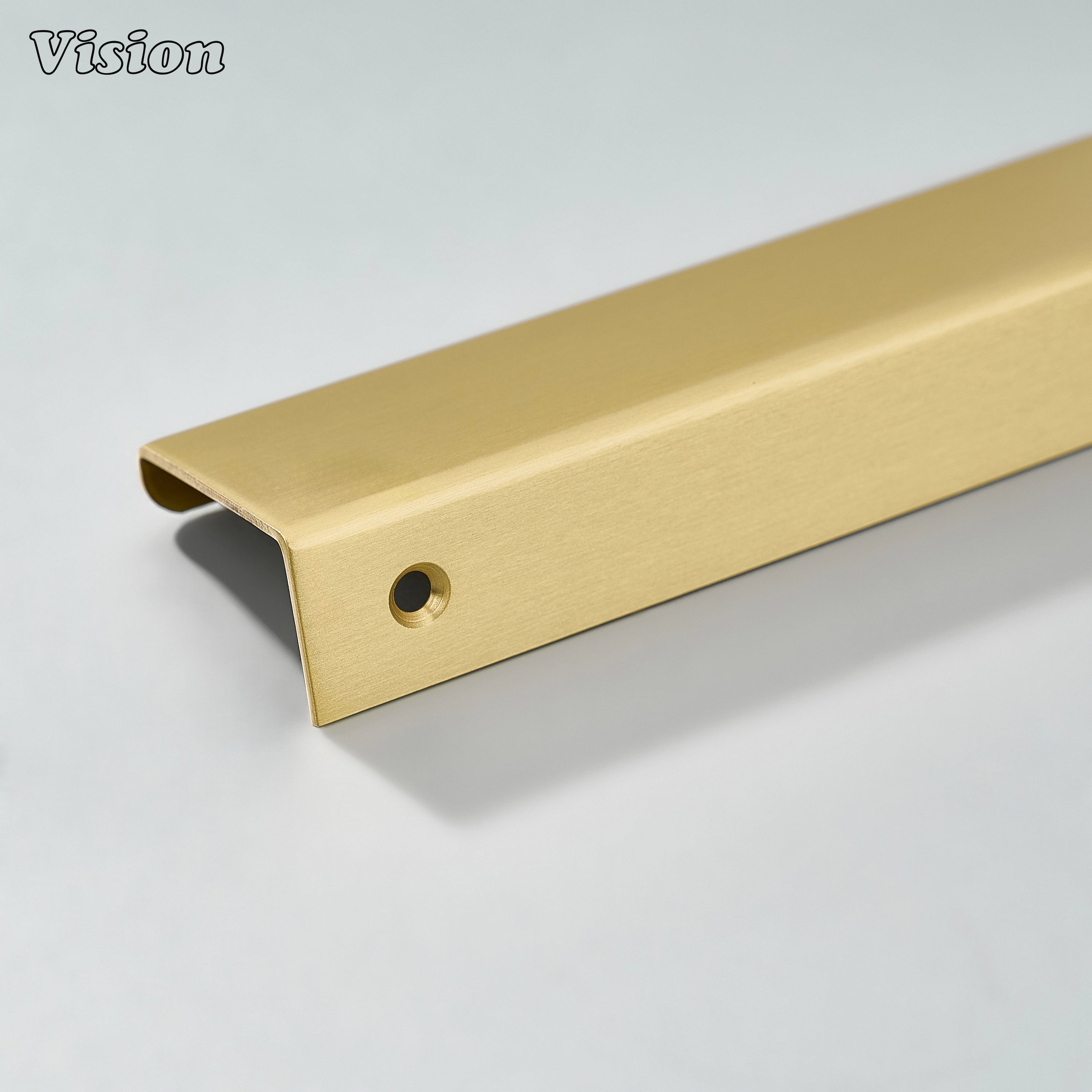 Gold cabinet handle featuring a minimal lip edge bar profile for wardrobes