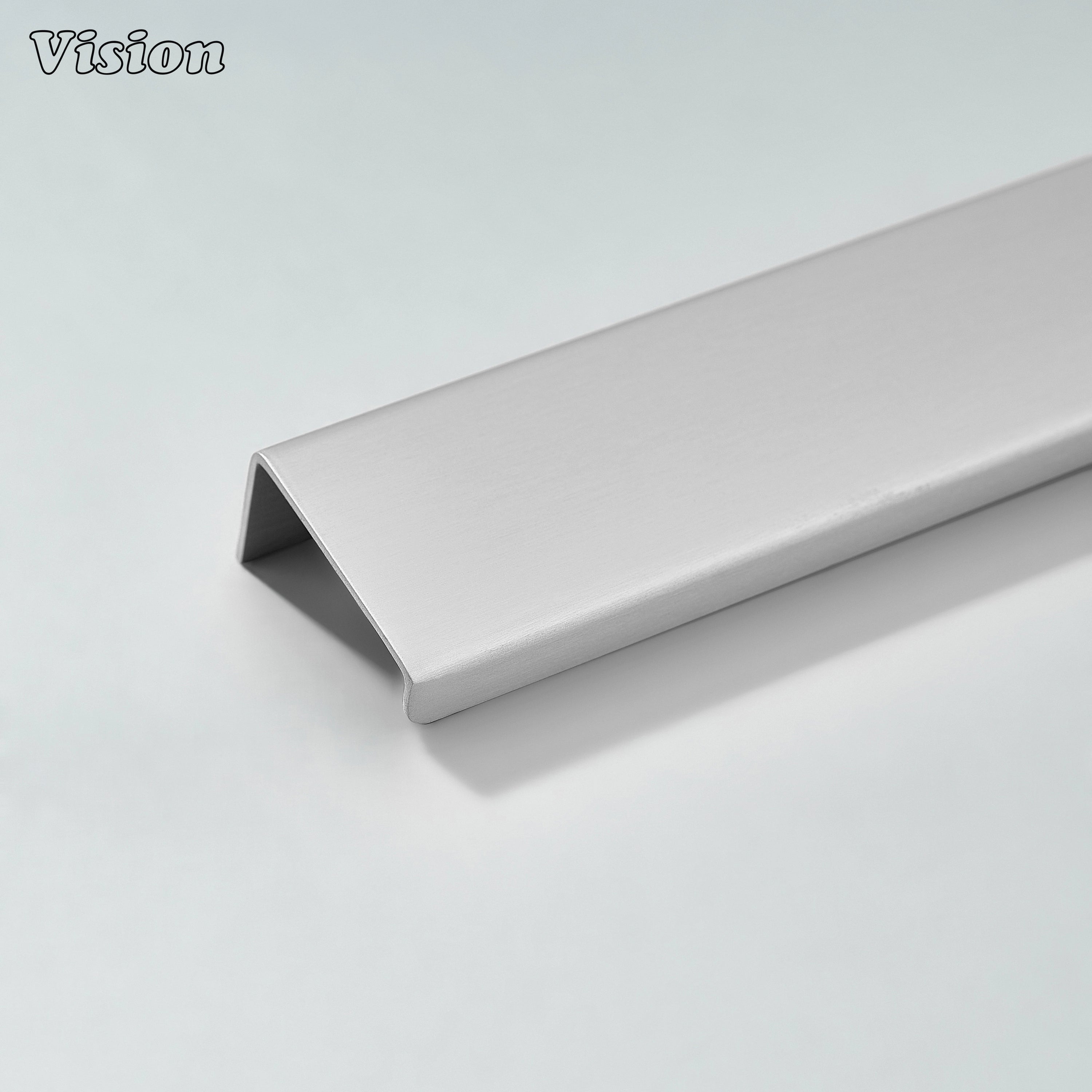 Cabinet handle with plain linear profile in Silver finish, flat bar lip edge for modern cabinets