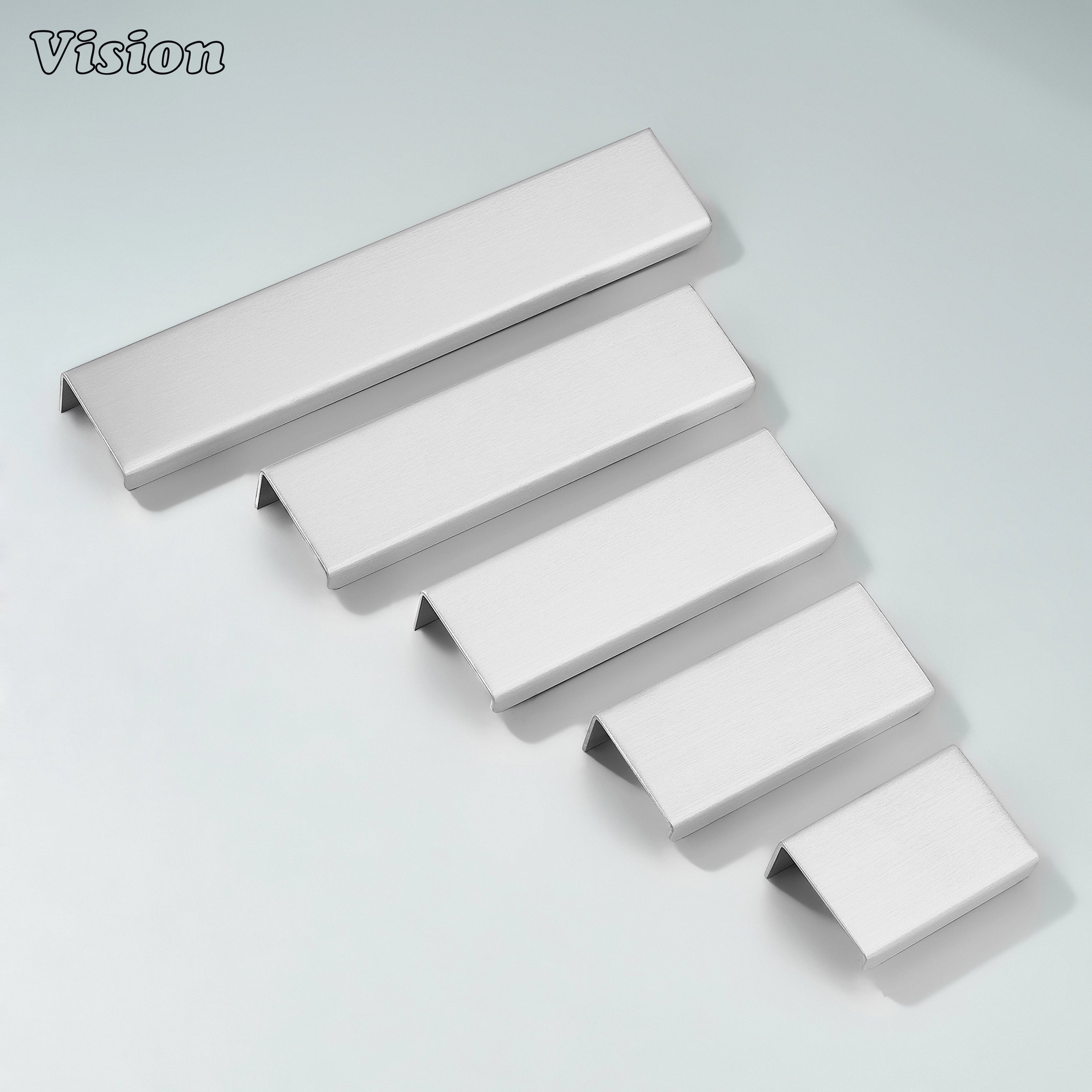 Silver cabinet handle with clean linear edge pull style for furniture fronts