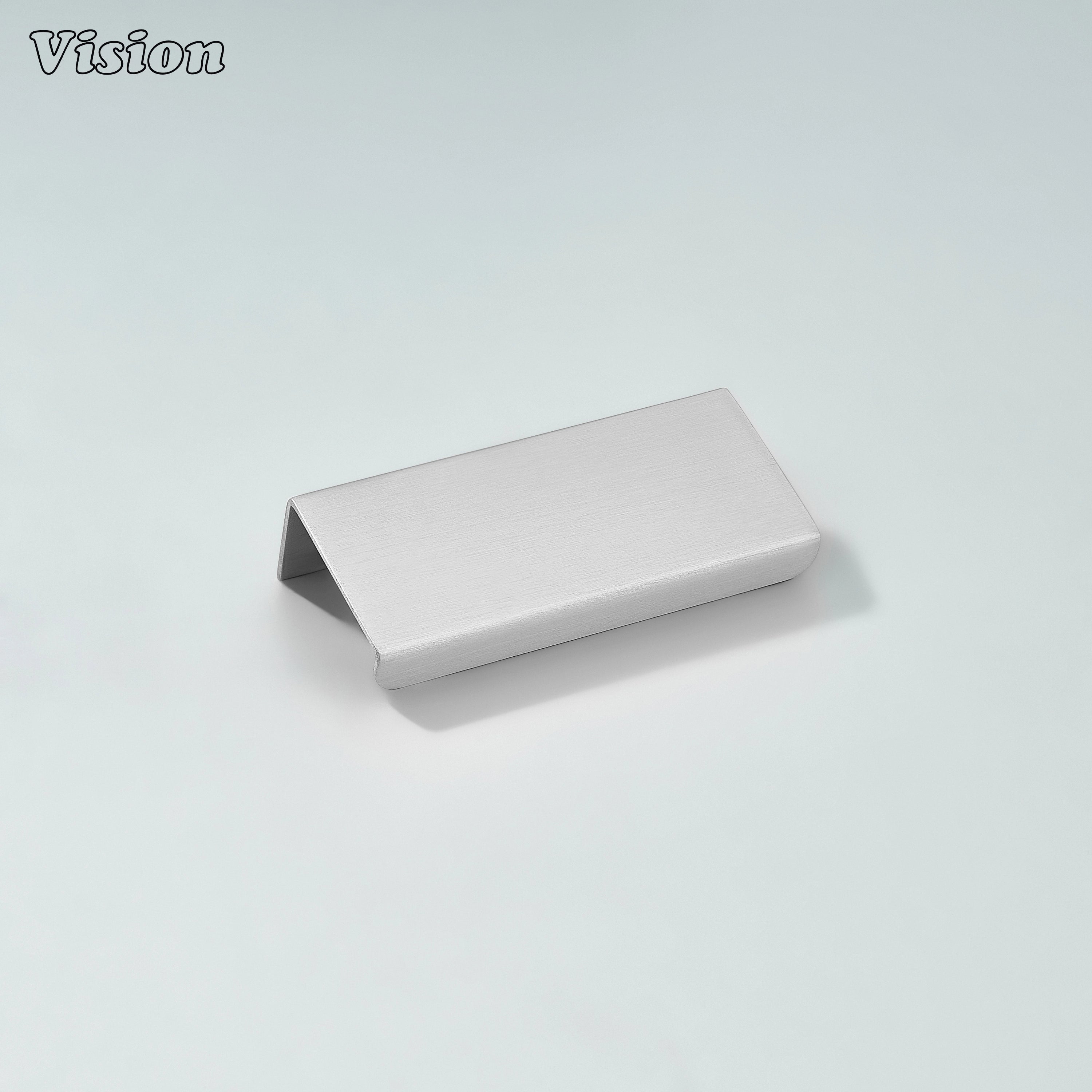 Silver cabinet handle with flat bar lip pull profile for drawers