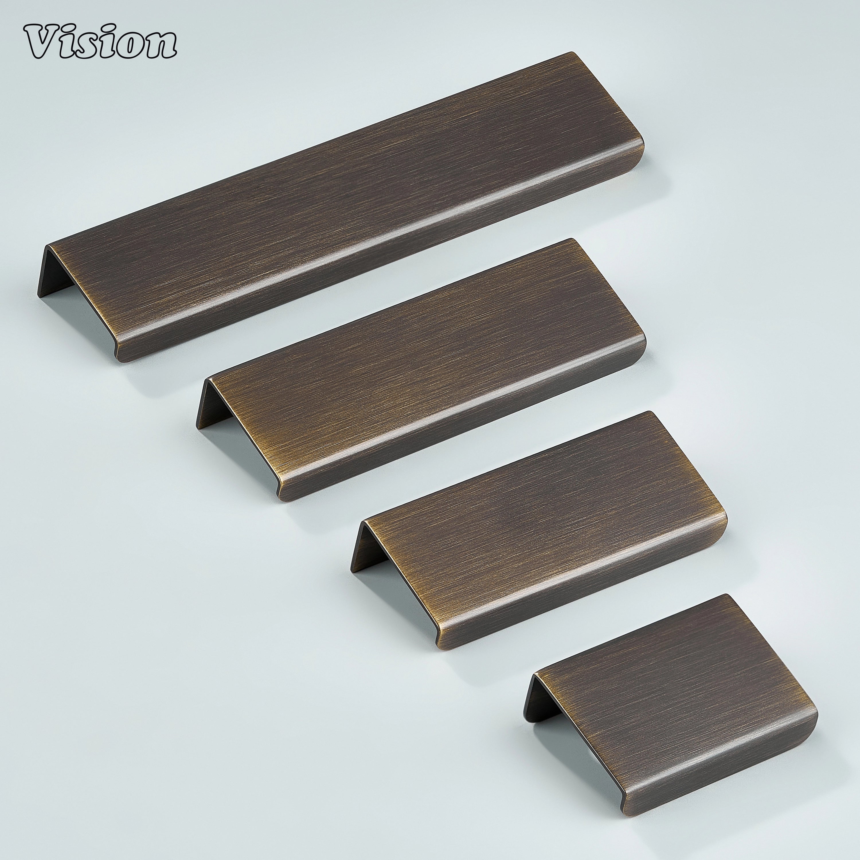 Sleek antique bronze lip pull handle for wardrobes and drawers