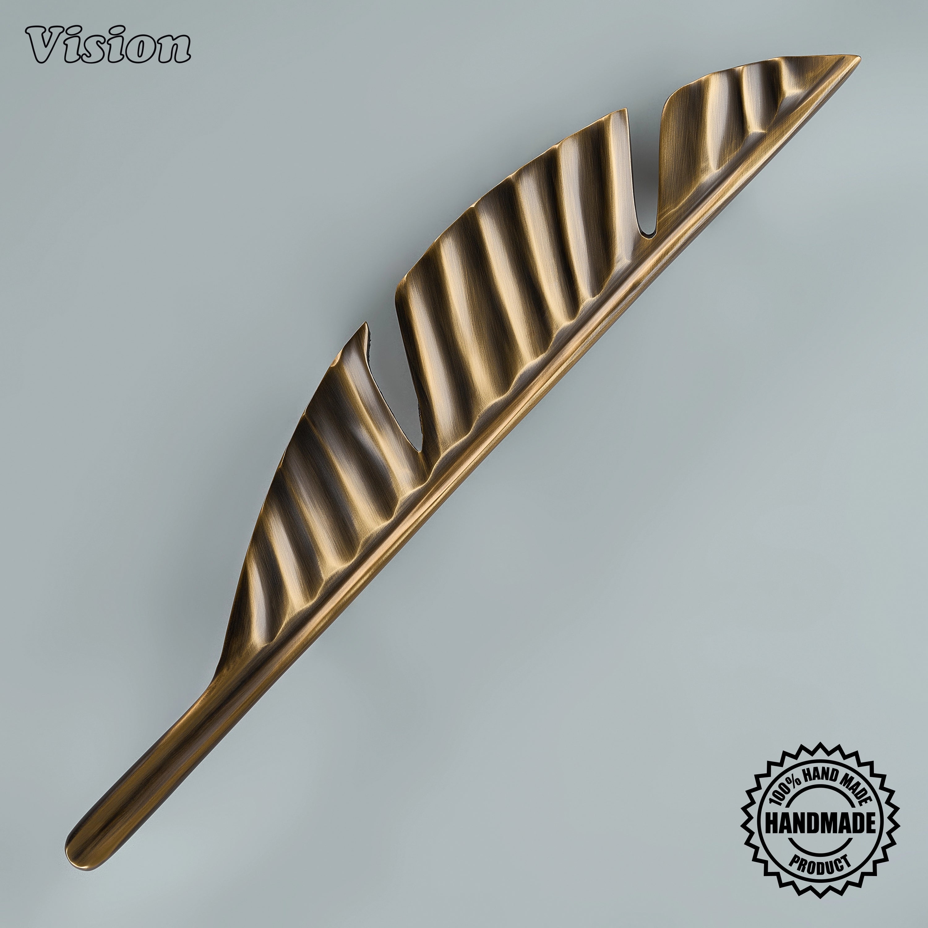 Antique Bronze solid brass cabinet handle with handcrafted fluted profile for wardrobes.