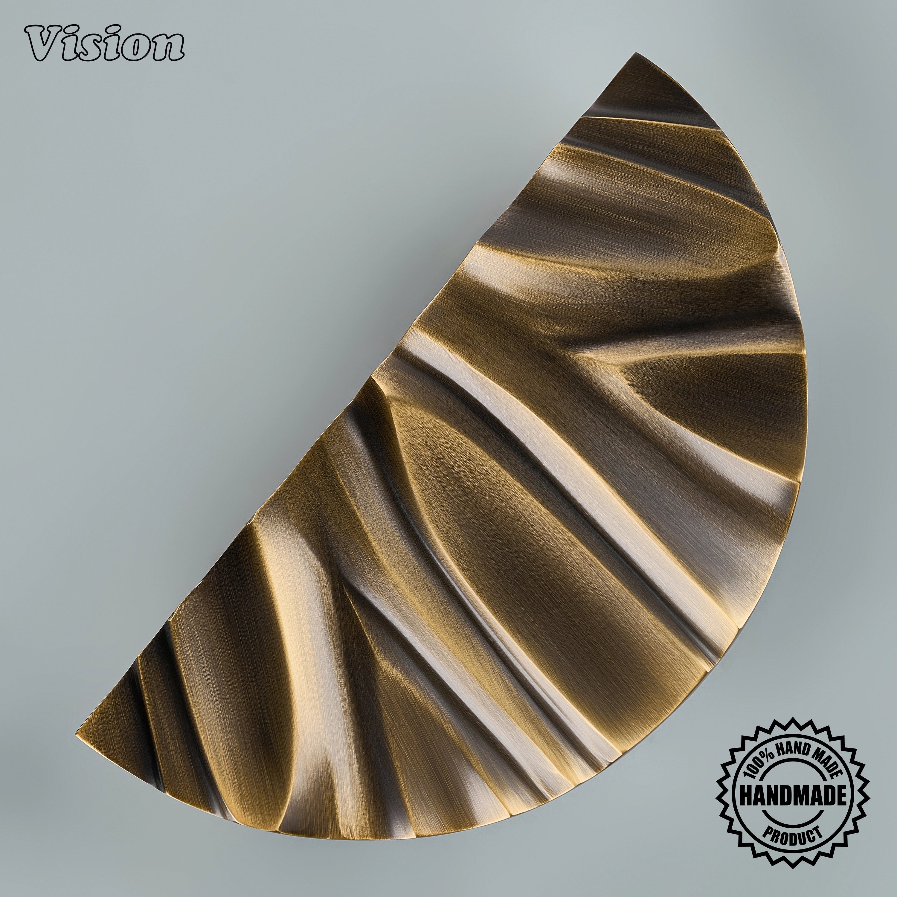 Antique Bronze handcrafted semi circle door pull with sculpted textured profile for statement entrance doors and designer interiors.