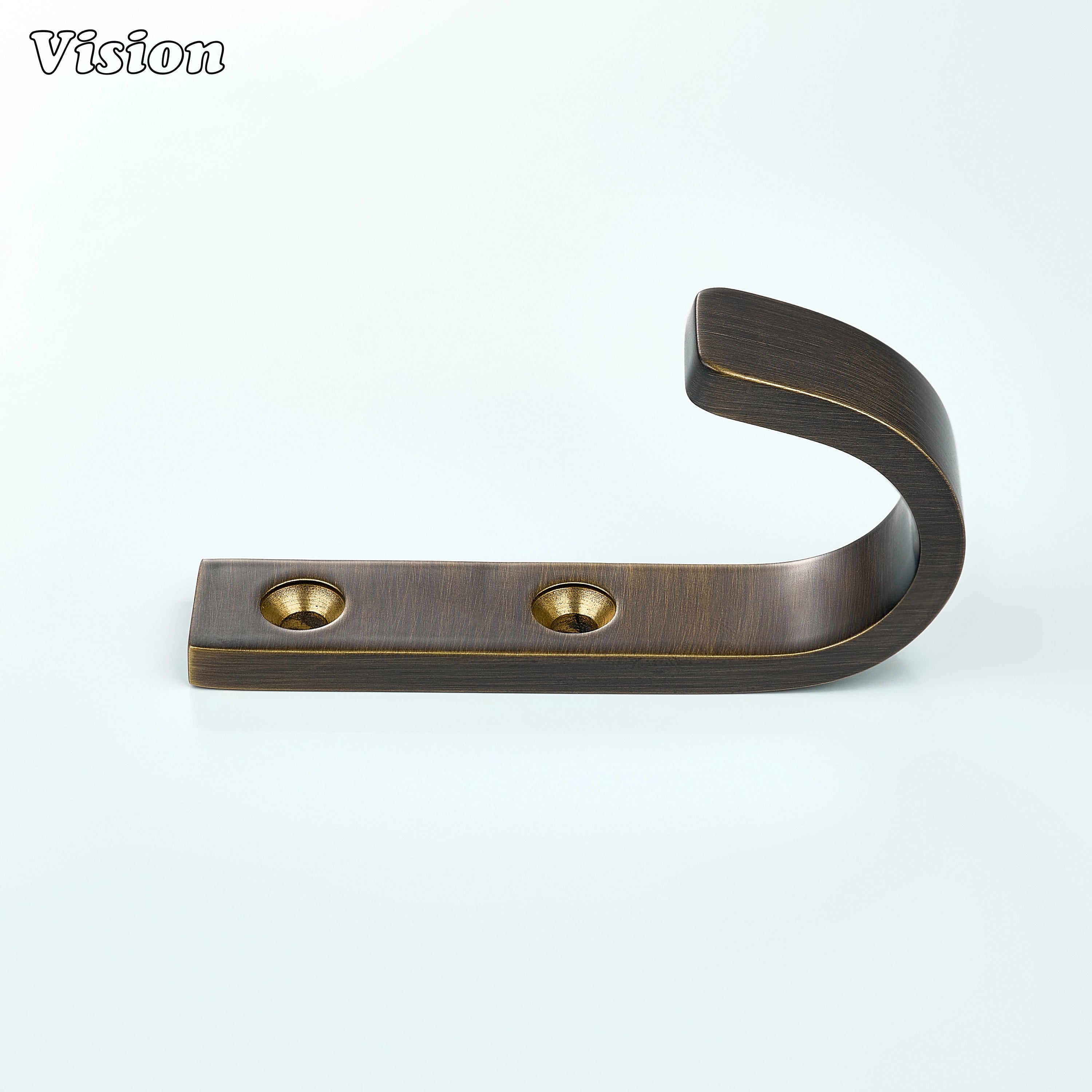 Smooth J-shaped wall hook in Antique Bronze finish, solid brass construction for bedroom walls