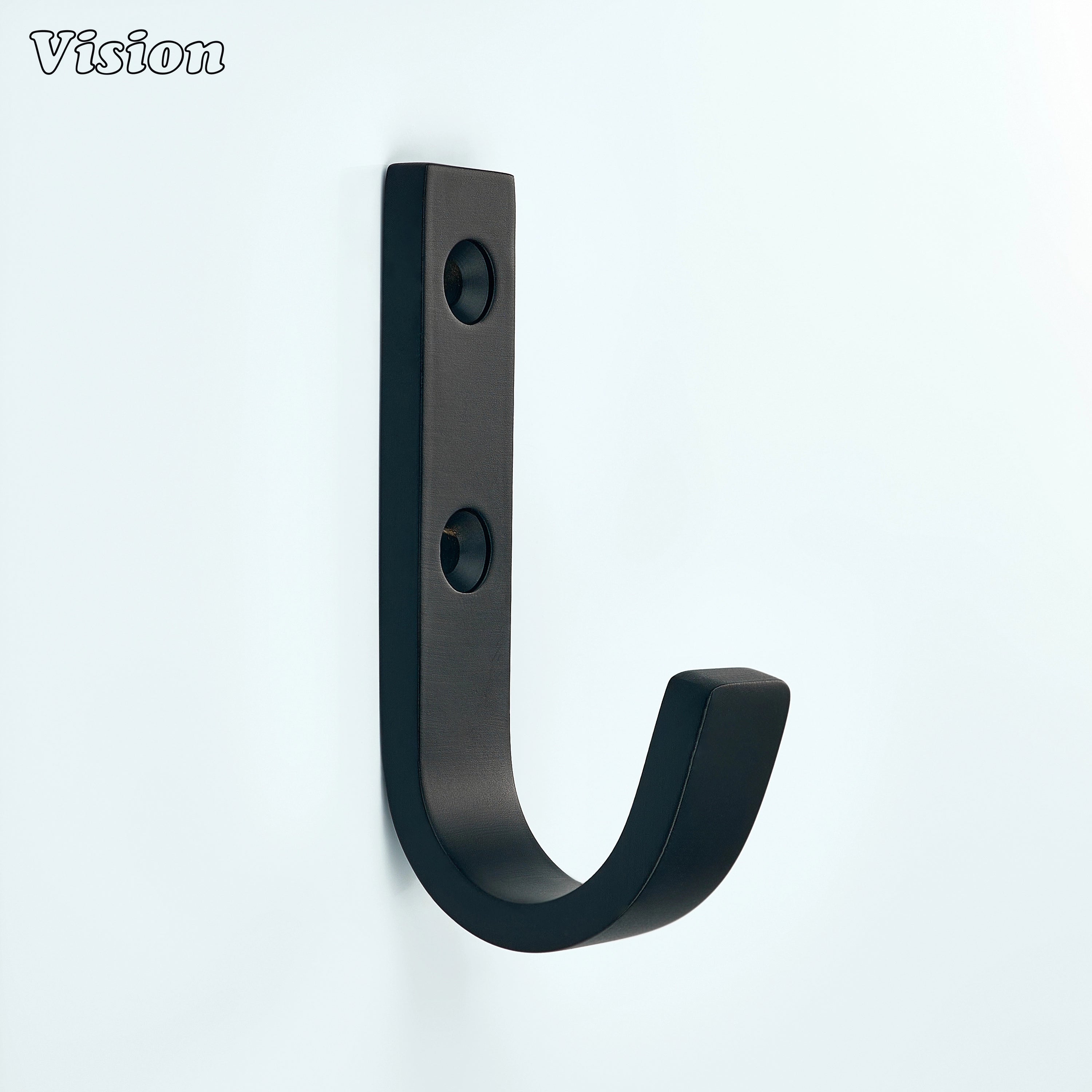 Black finish solid brass wall hook with minimal J design for coats on wall