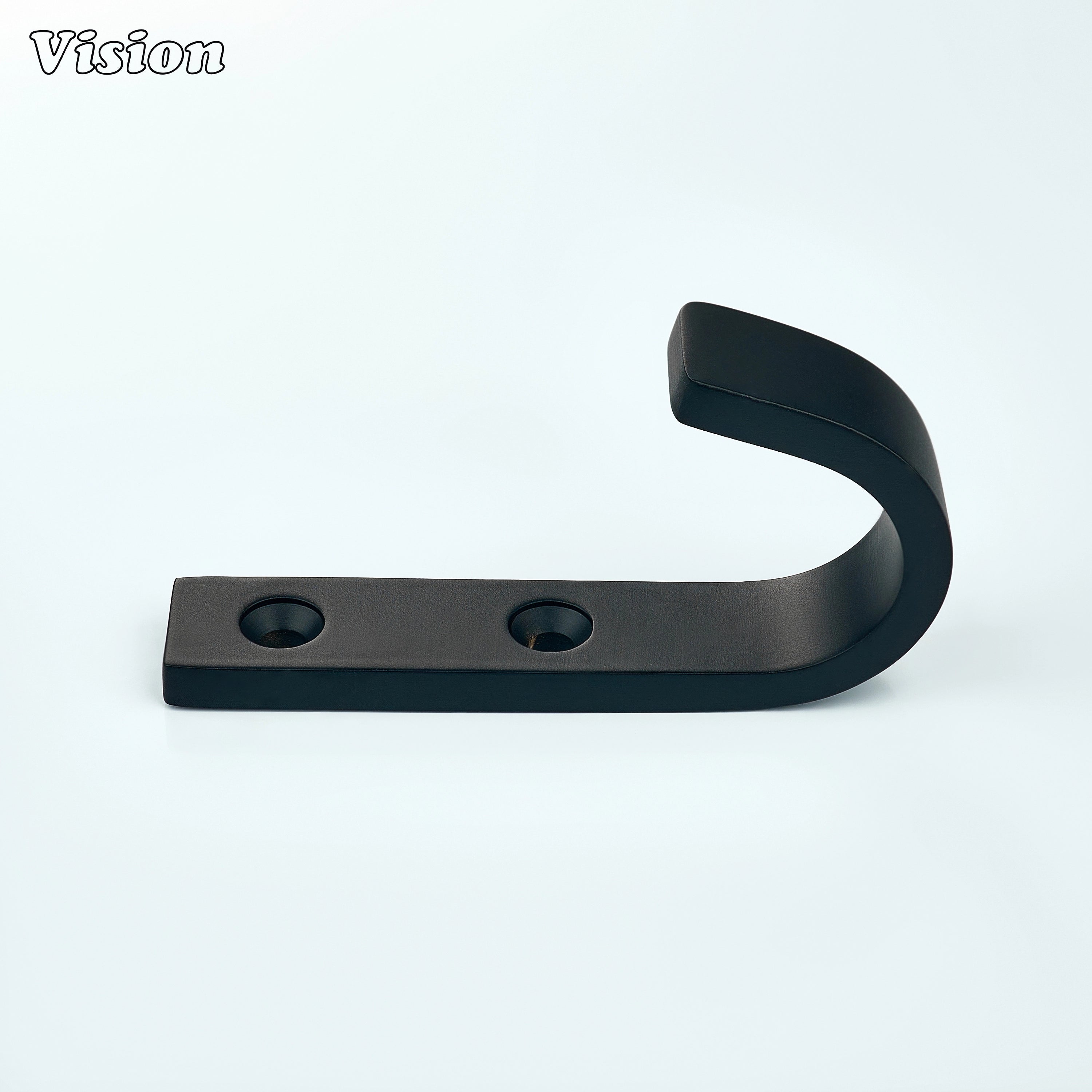 Smooth J-shaped wall hook in Black finish, solid brass construction for bedrooms