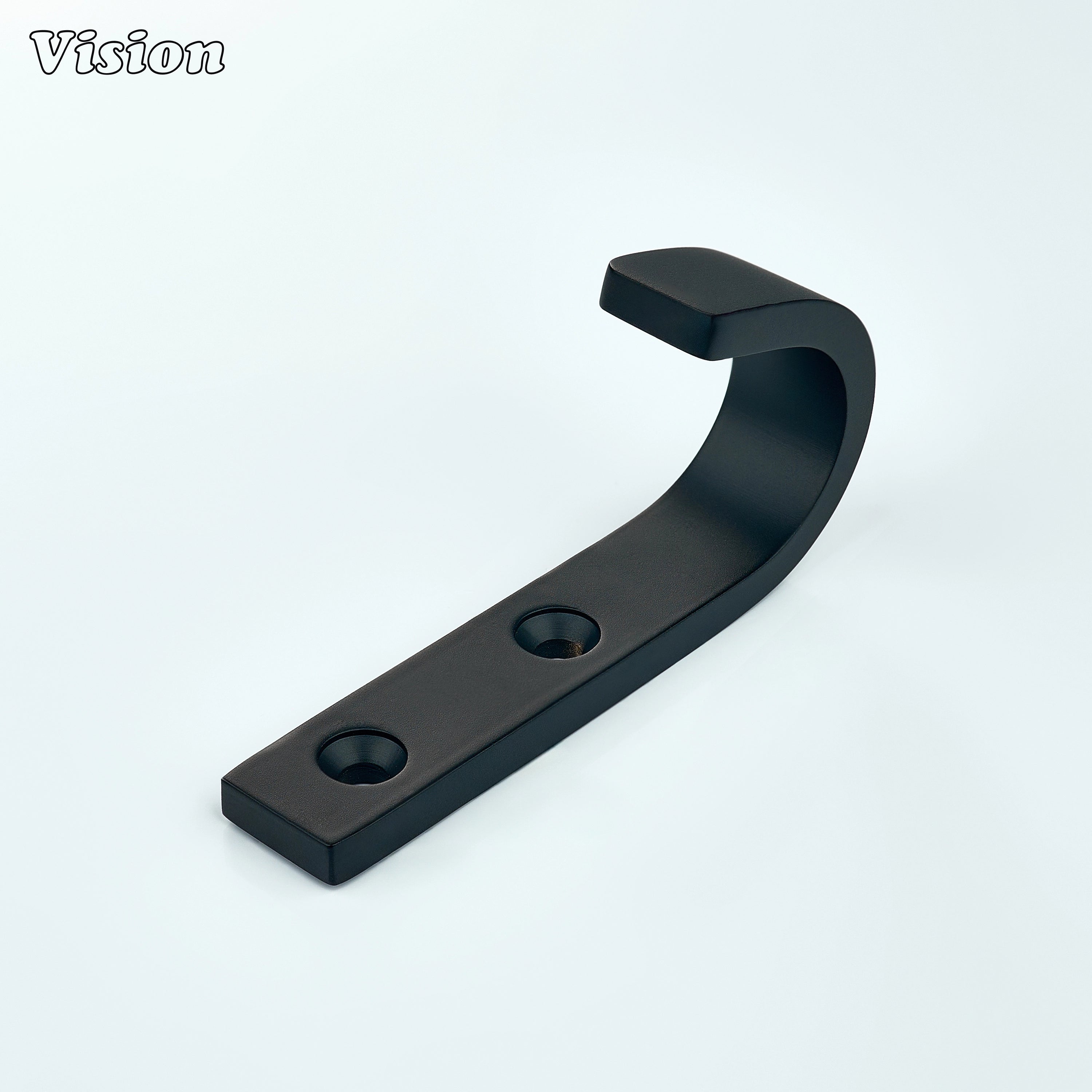 Black wall hook made from solid brass with plain curved profile for bathrooms