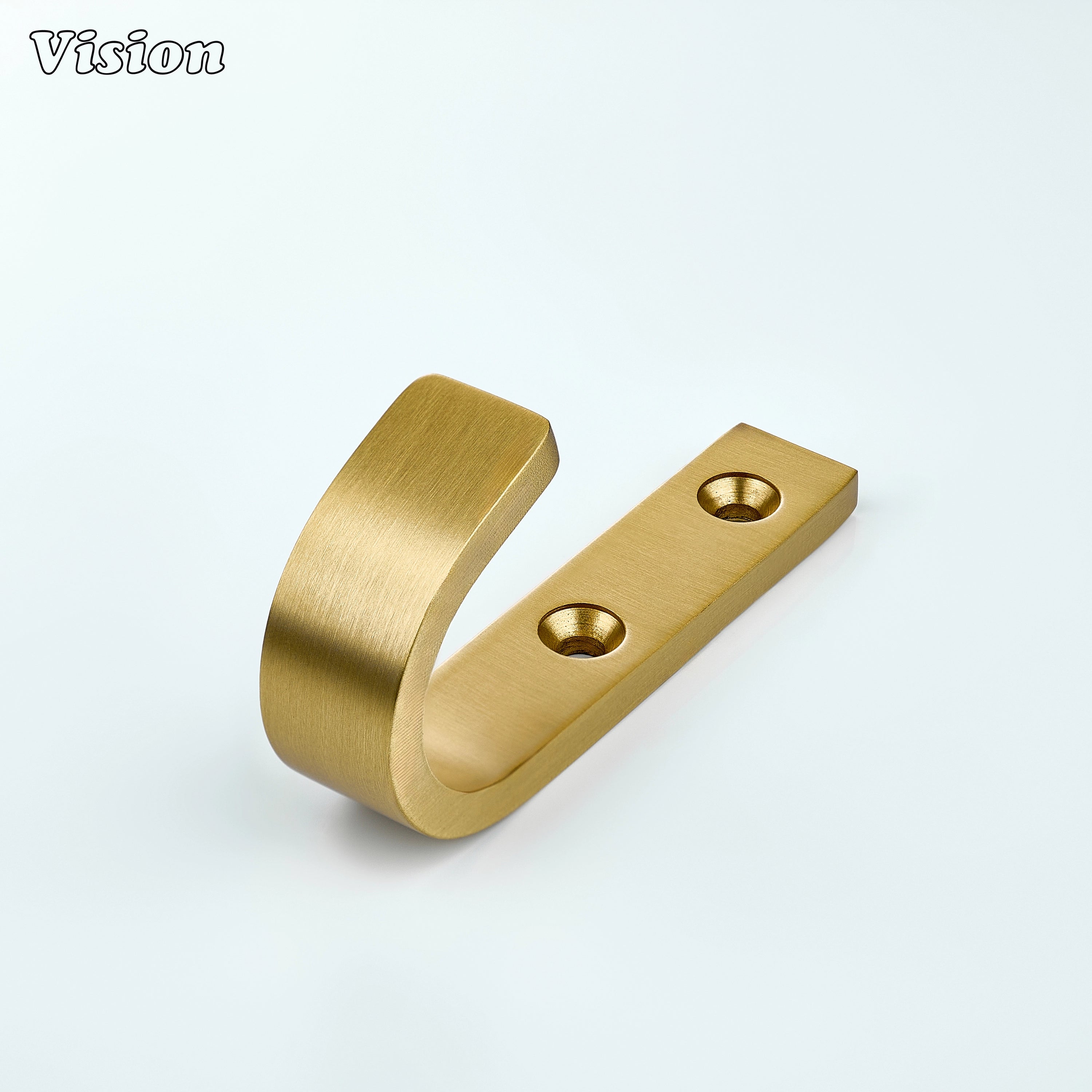 Solid brass wall hook with plain J profile in Gold finish, smooth curved hook design, mounted on bathroom wall for hanging towels