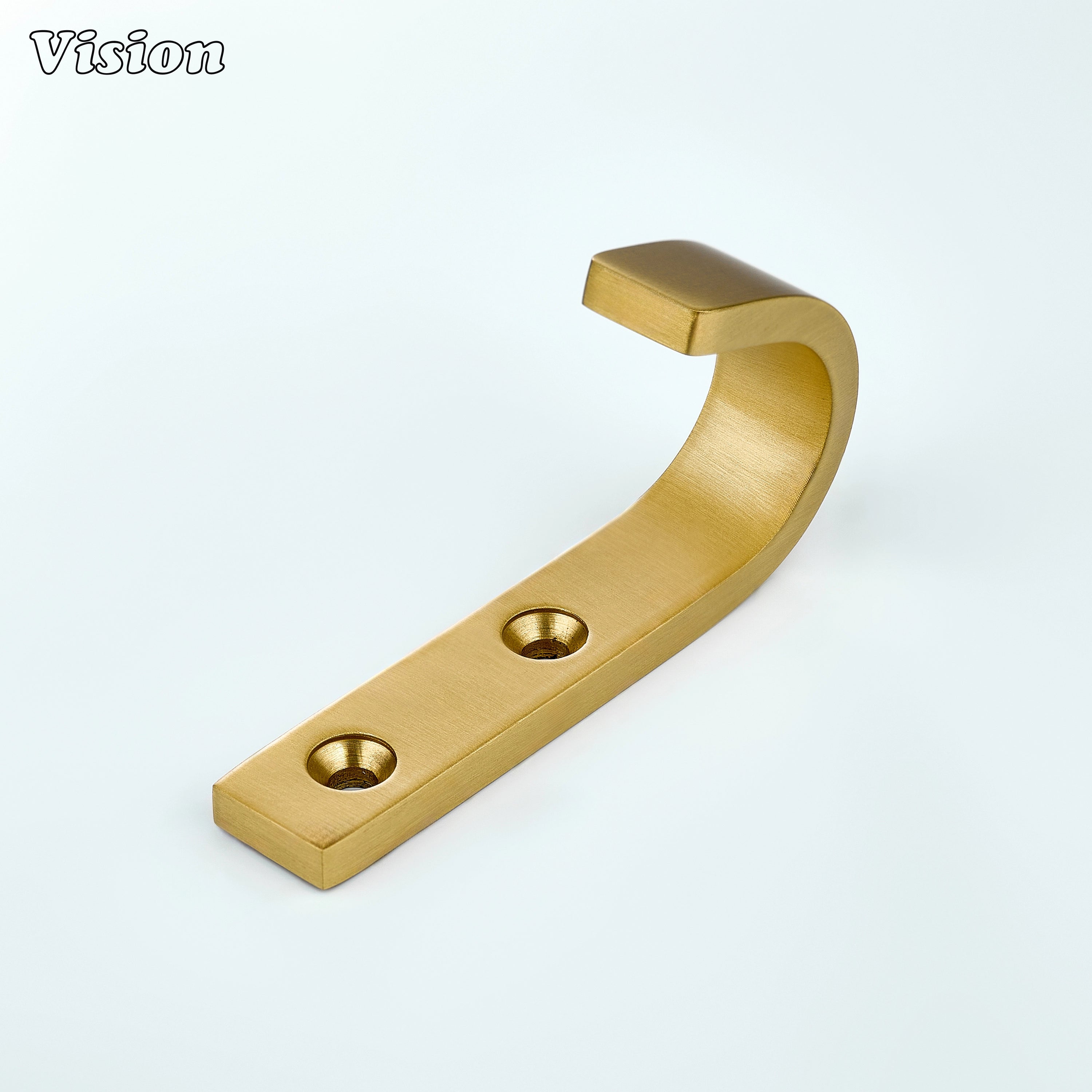 Smooth J-shaped wall hook in Gold finish, solid brass construction, suitable for hanging hats on bedroom walls
