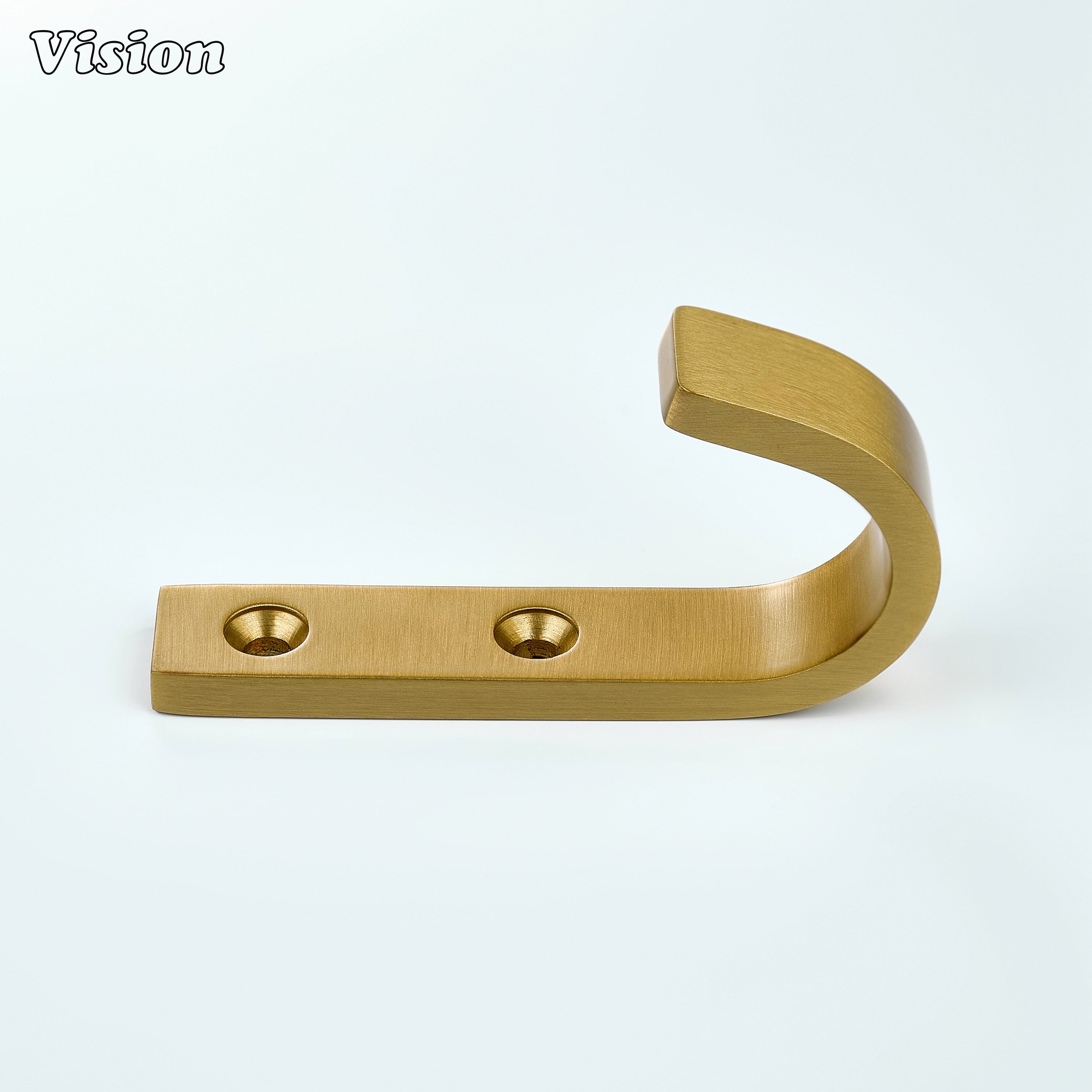 Gold wall hook made from solid brass with plain curved profile, designed for bathroom wall towel storage