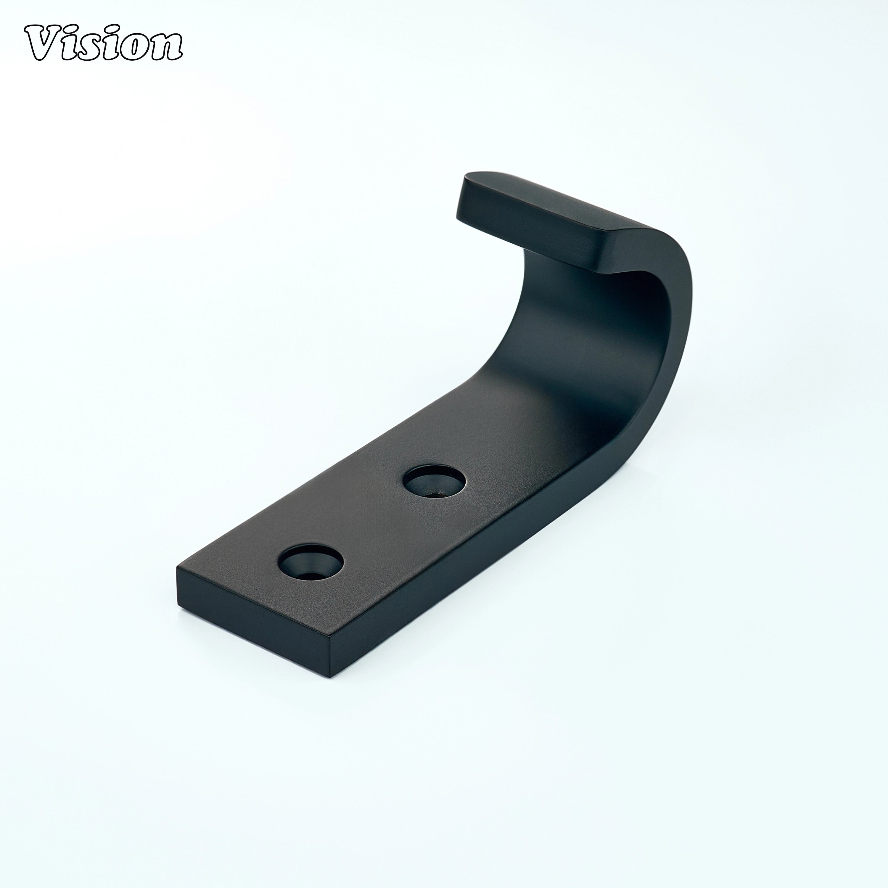 Black finish solid brass wide wall hook with flat mounting plate for coats on walls