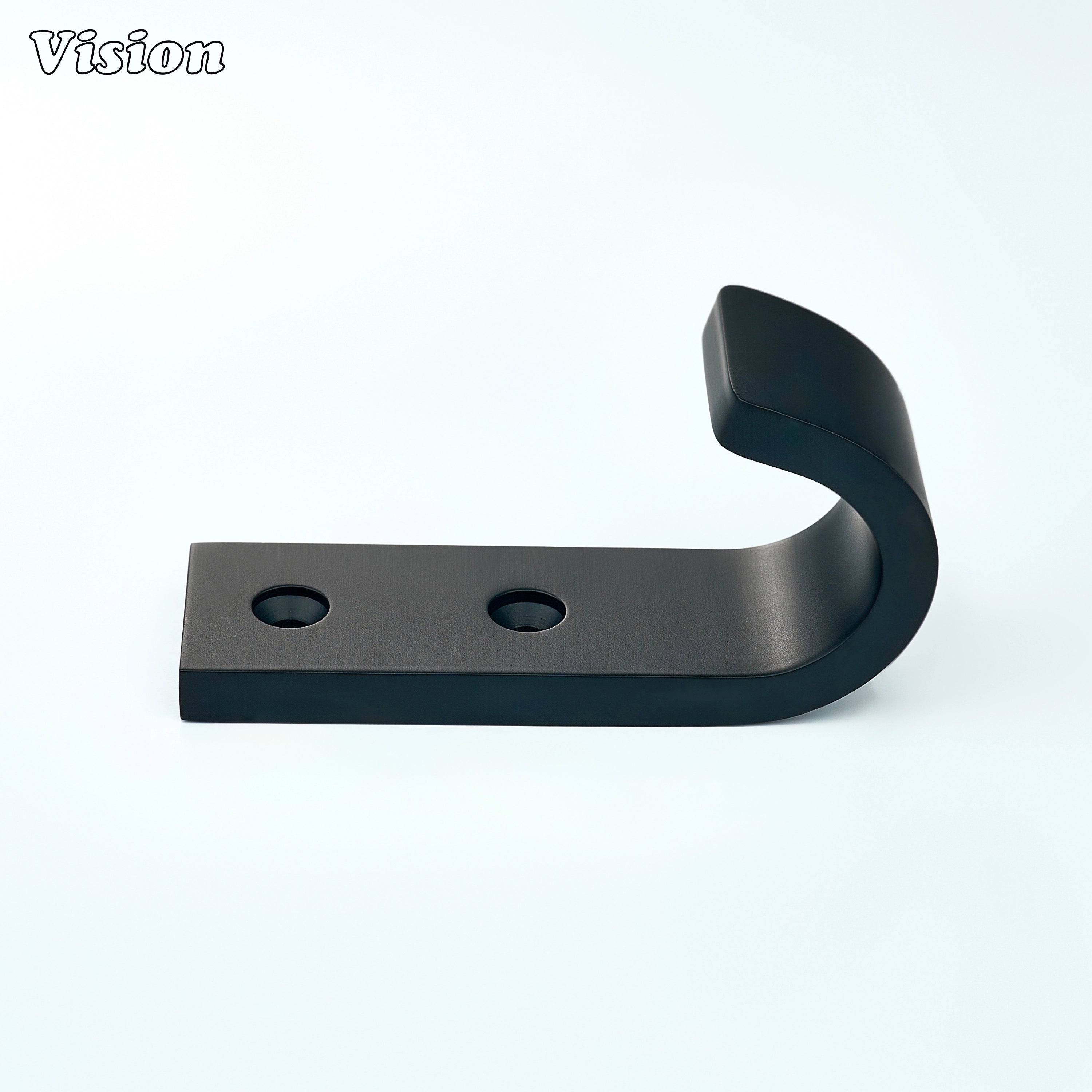 Smooth J-shaped wide wall hook in Black finish, solid brass construction for bathrooms