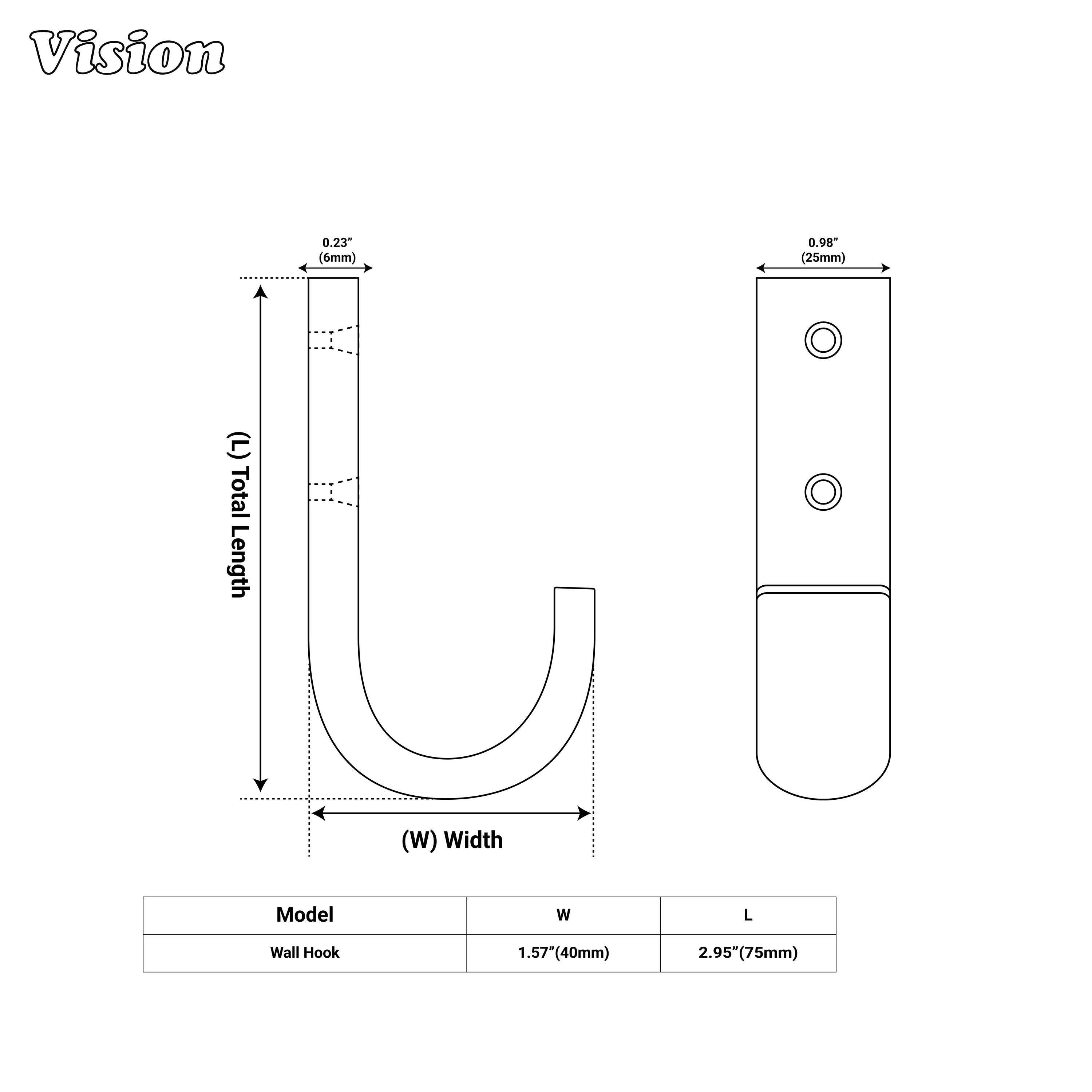Plain solid brass wide wall hook in Black finish with flat base for wall organization