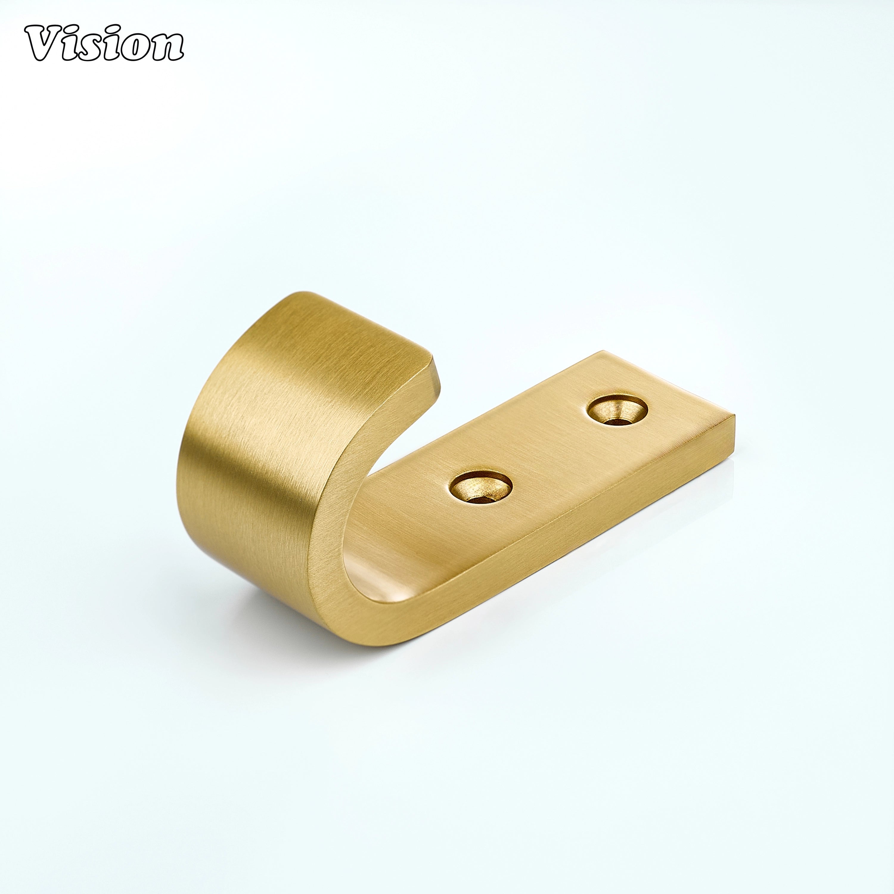 Solid brass wall hook with plain wide J profile in Gold finish, flat base design, used on bathroom wall for towels