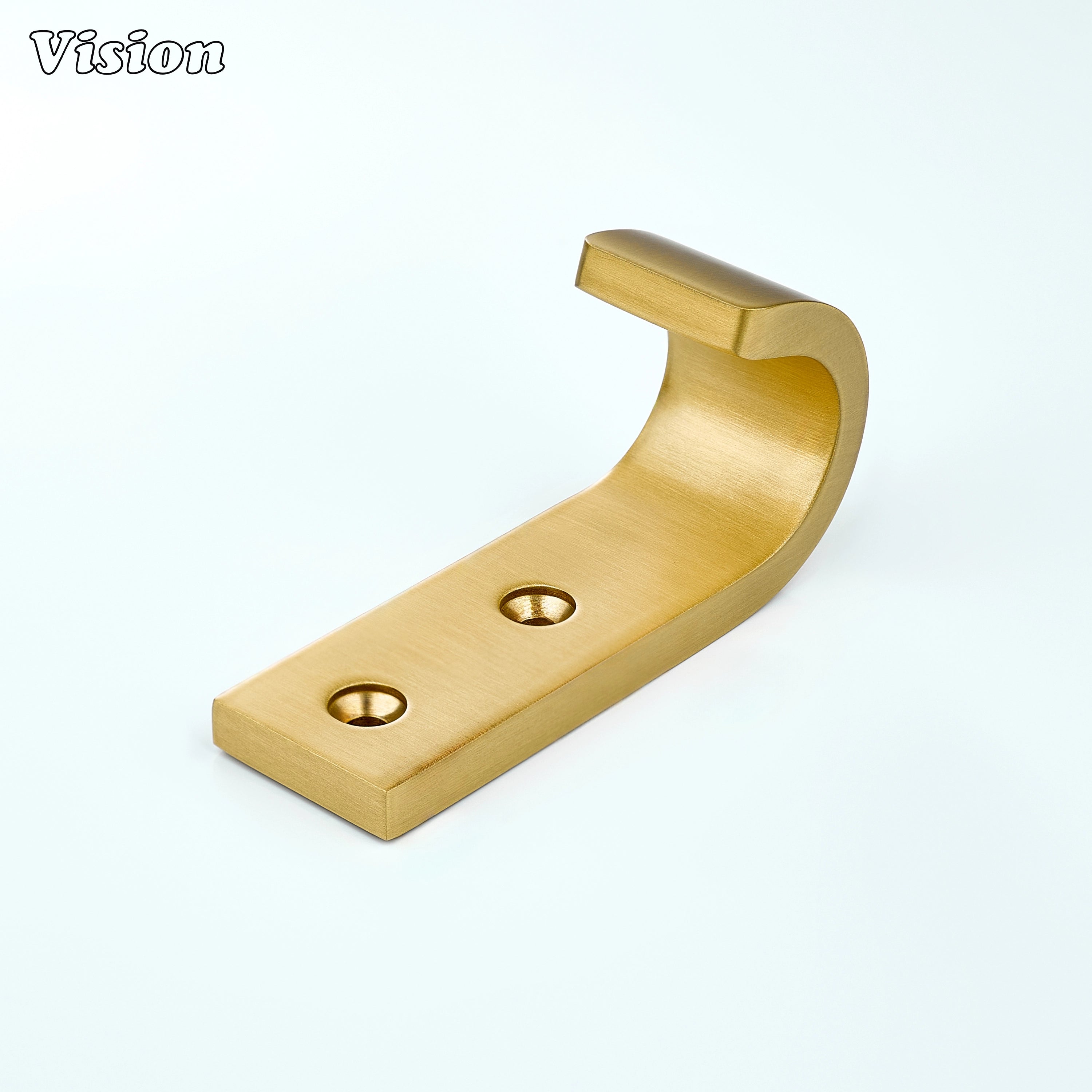 Gold wide wall hook made from solid brass with plain curved profile, suitable for bathroom wall use