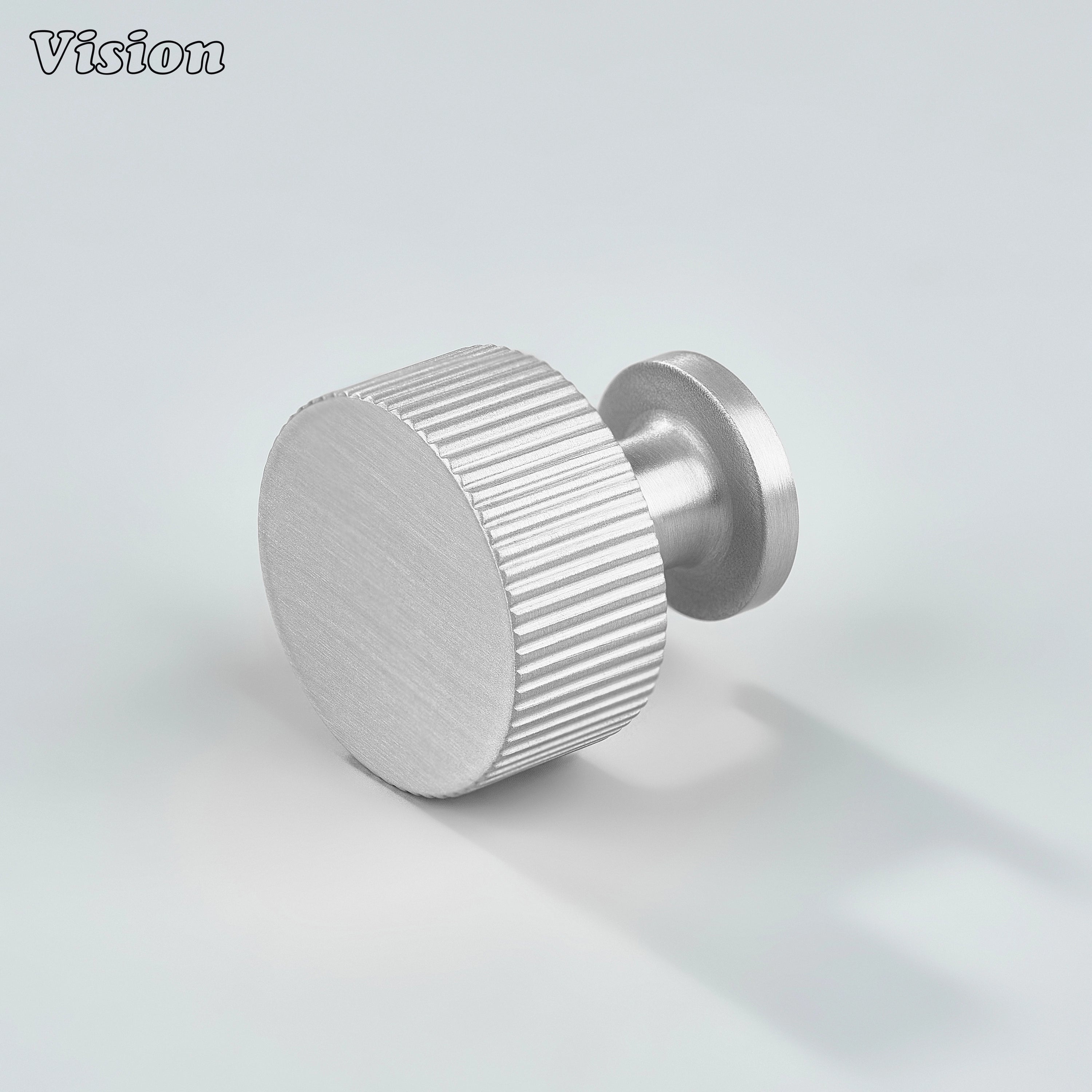 Silver linear knurled cabinet knob with round shape for modern kitchen cabinets