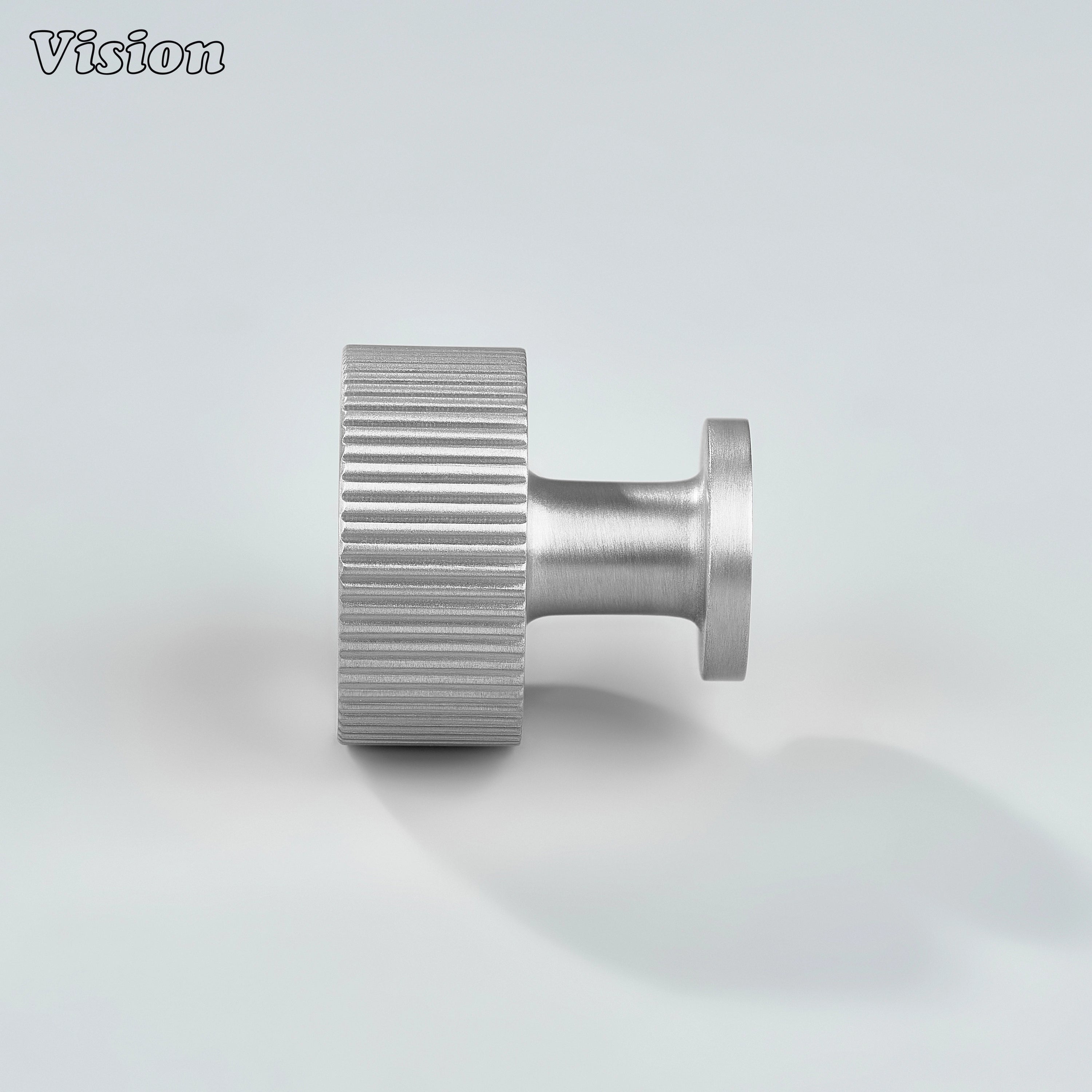 Silver cabinet knob featuring linear knurled grip for wardrobes