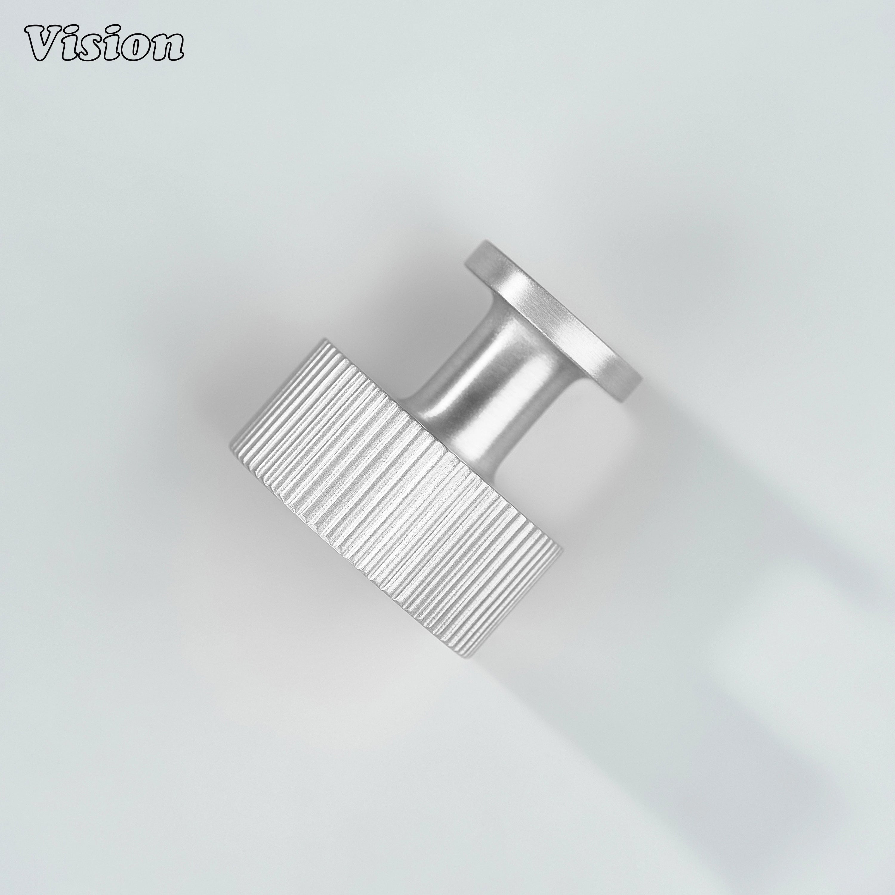 Minimal Silver knurled cabinet knob for furniture drawer fronts