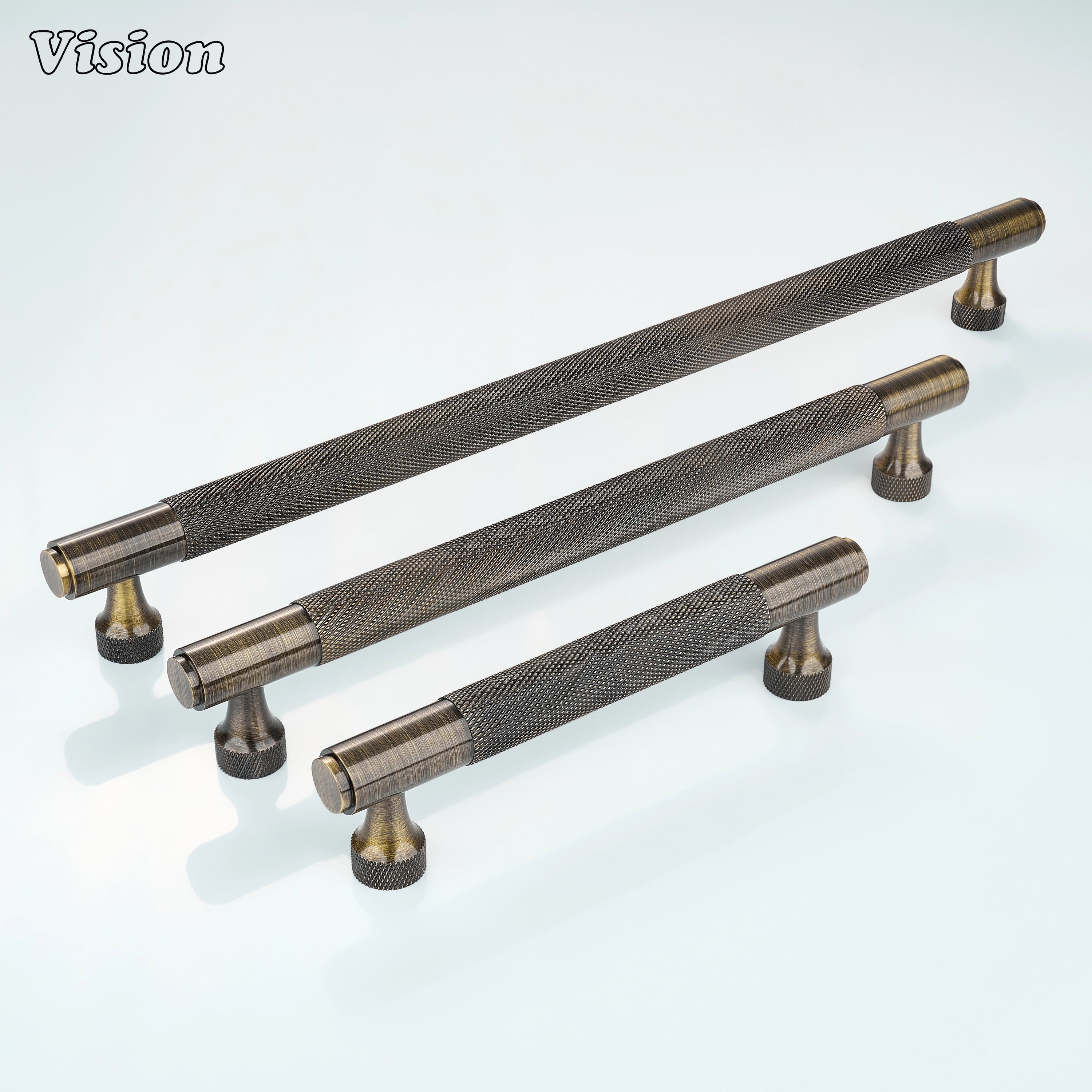 Antique Bronze knurled cabinet handle with solid brass bar for drawers