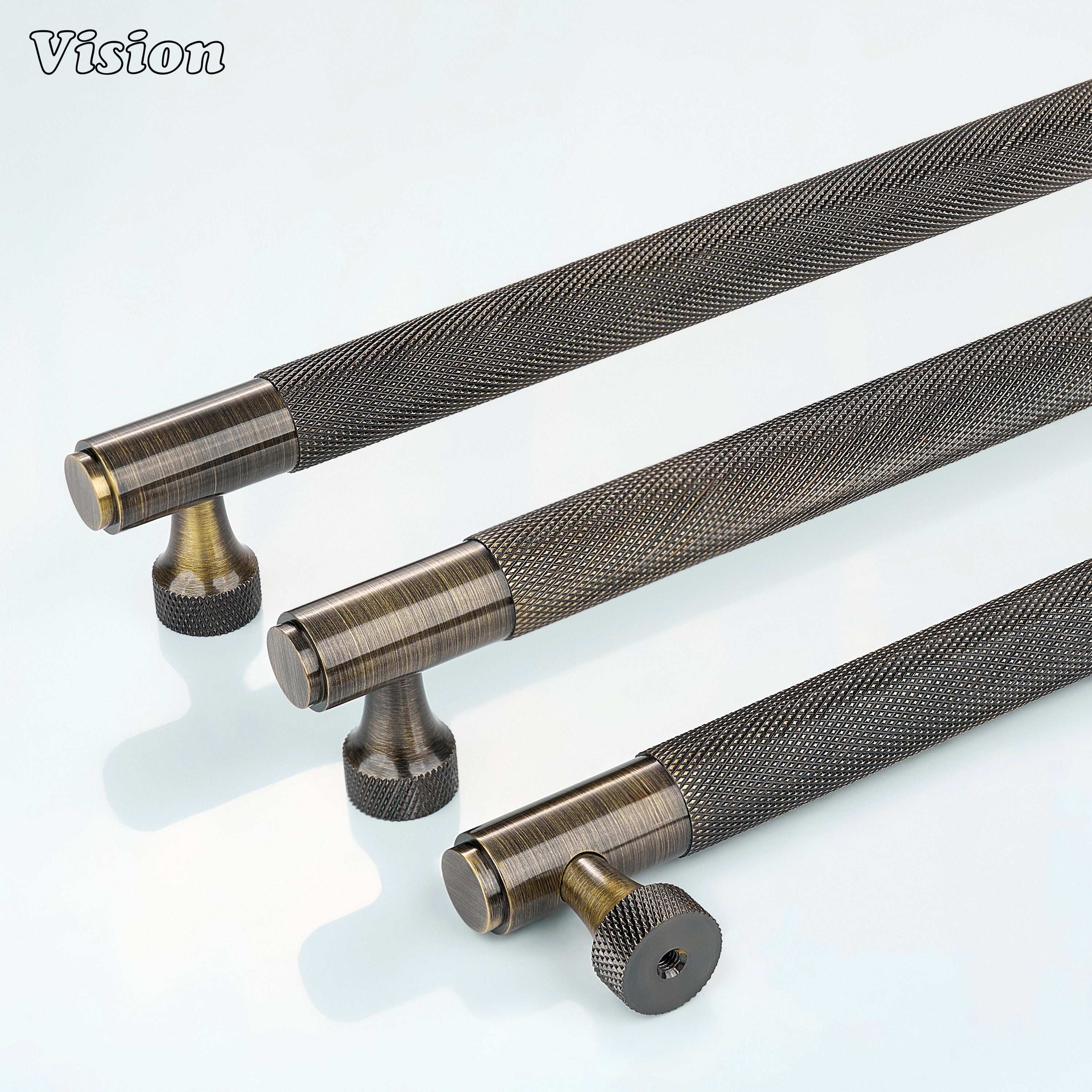 Cylindrical knurled cabinet handle in Antique Bronze for furniture units