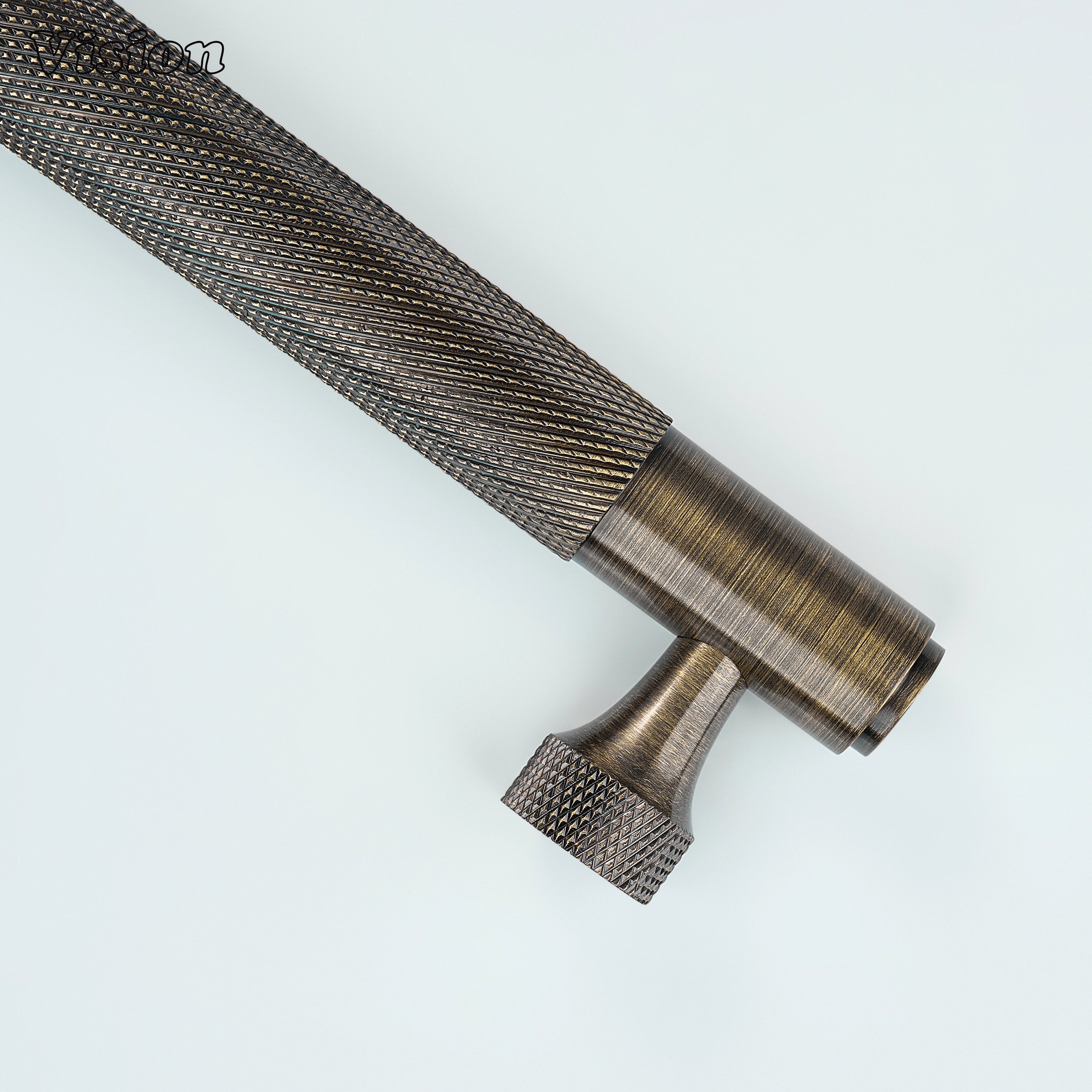 Solid brass knurled cabinet handle in Antique Bronze for furniture upgrades