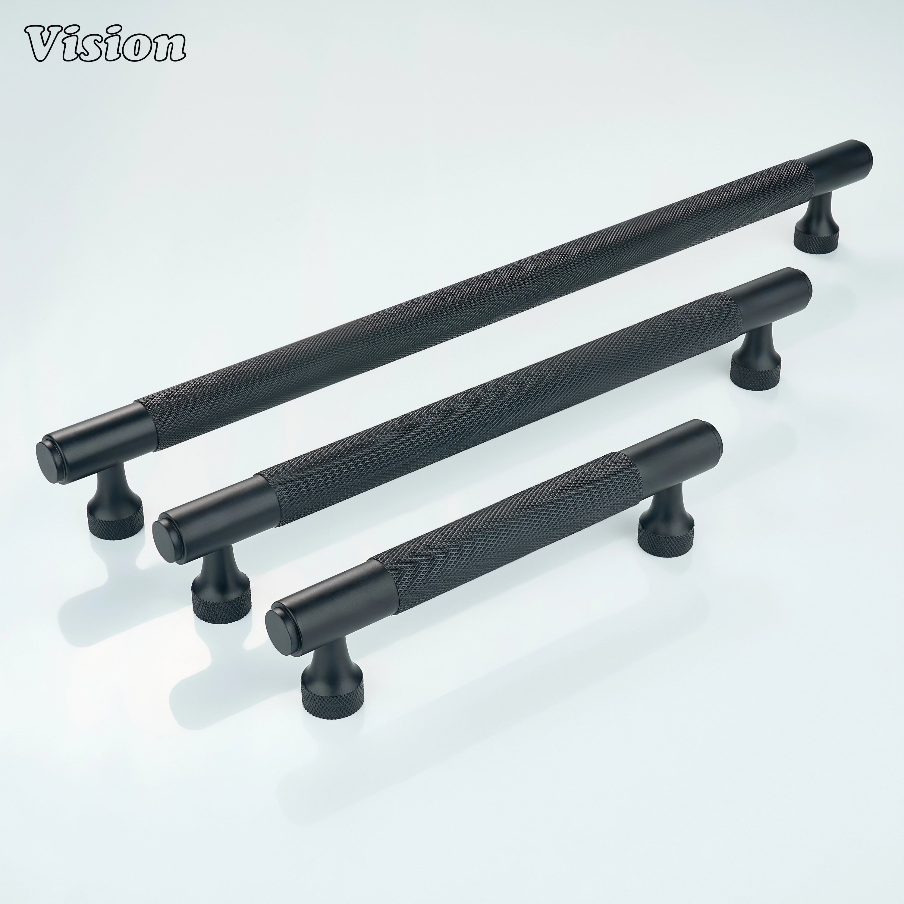 Black knurled cabinet handle with solid brass bar for wardrobes
