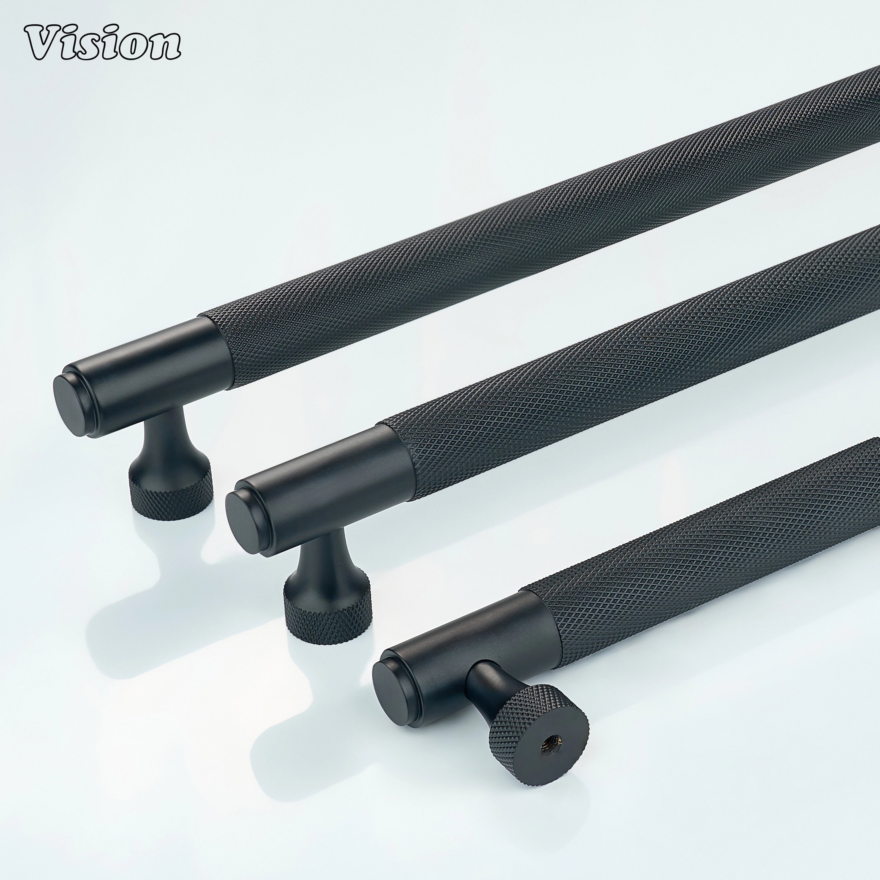 Cylindrical knurled cabinet handle in Black for furniture units