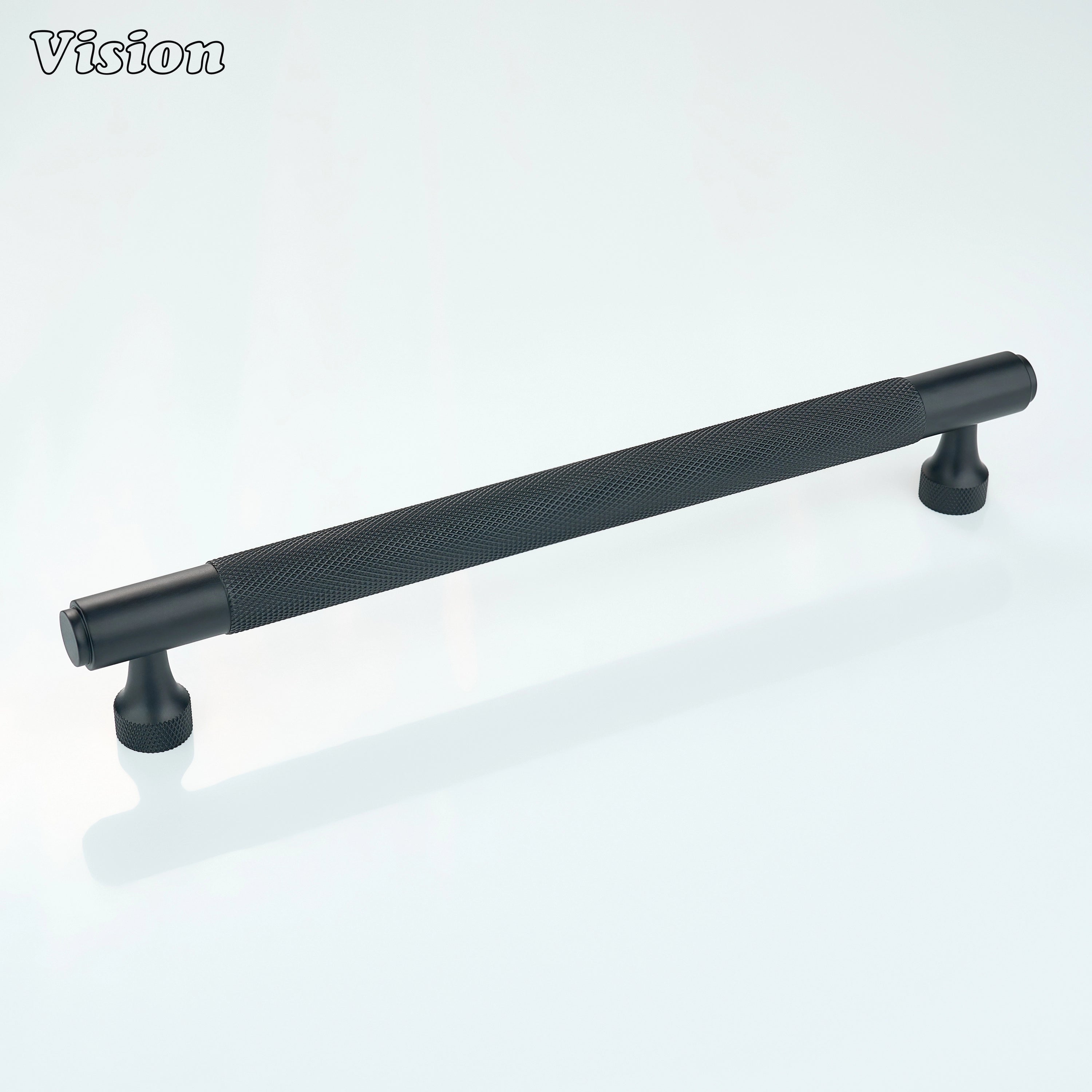 Black brass knurled cabinet handle with bar profile for drawers
