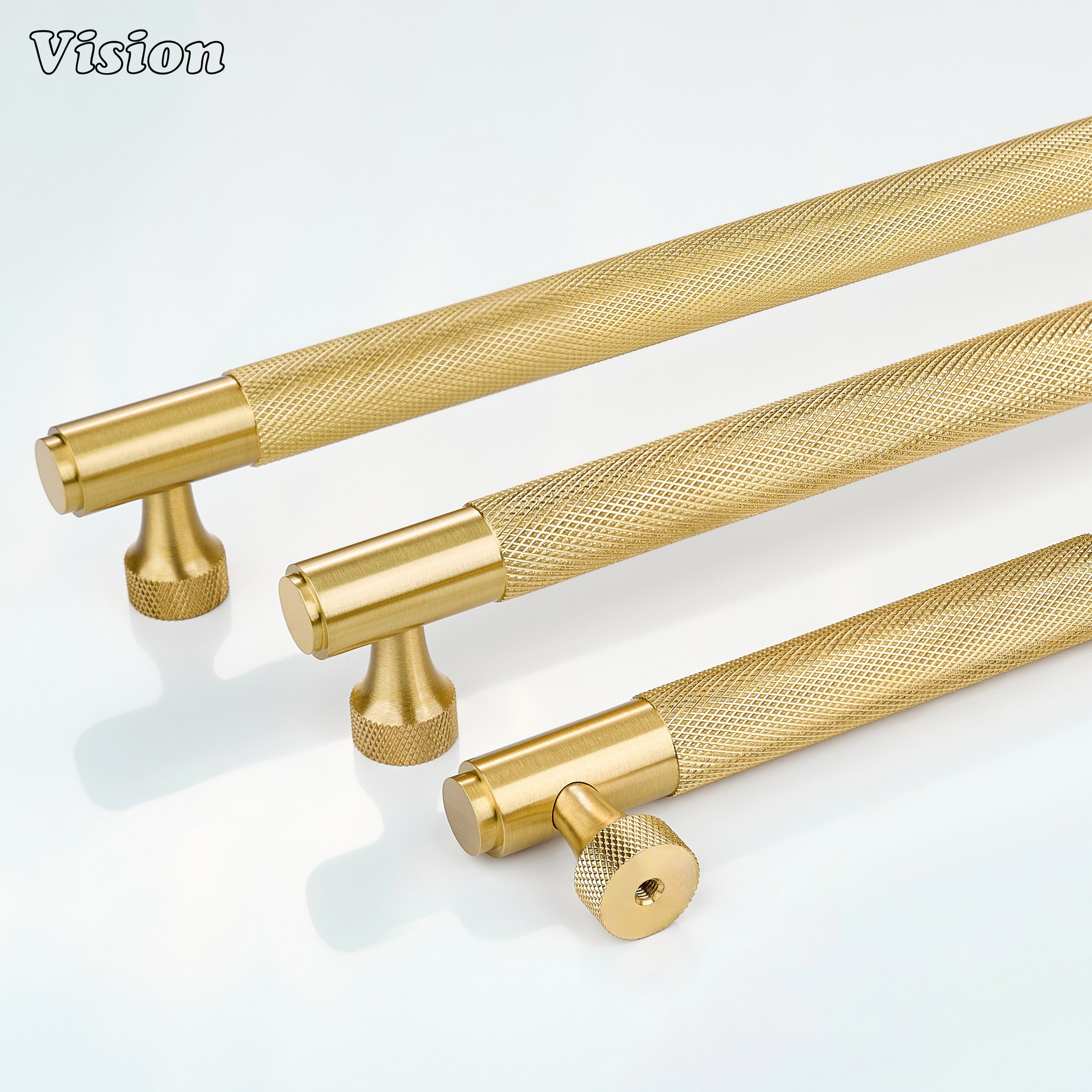 Premium gold knurled brass cabinet handle with cylindrical form for furniture units