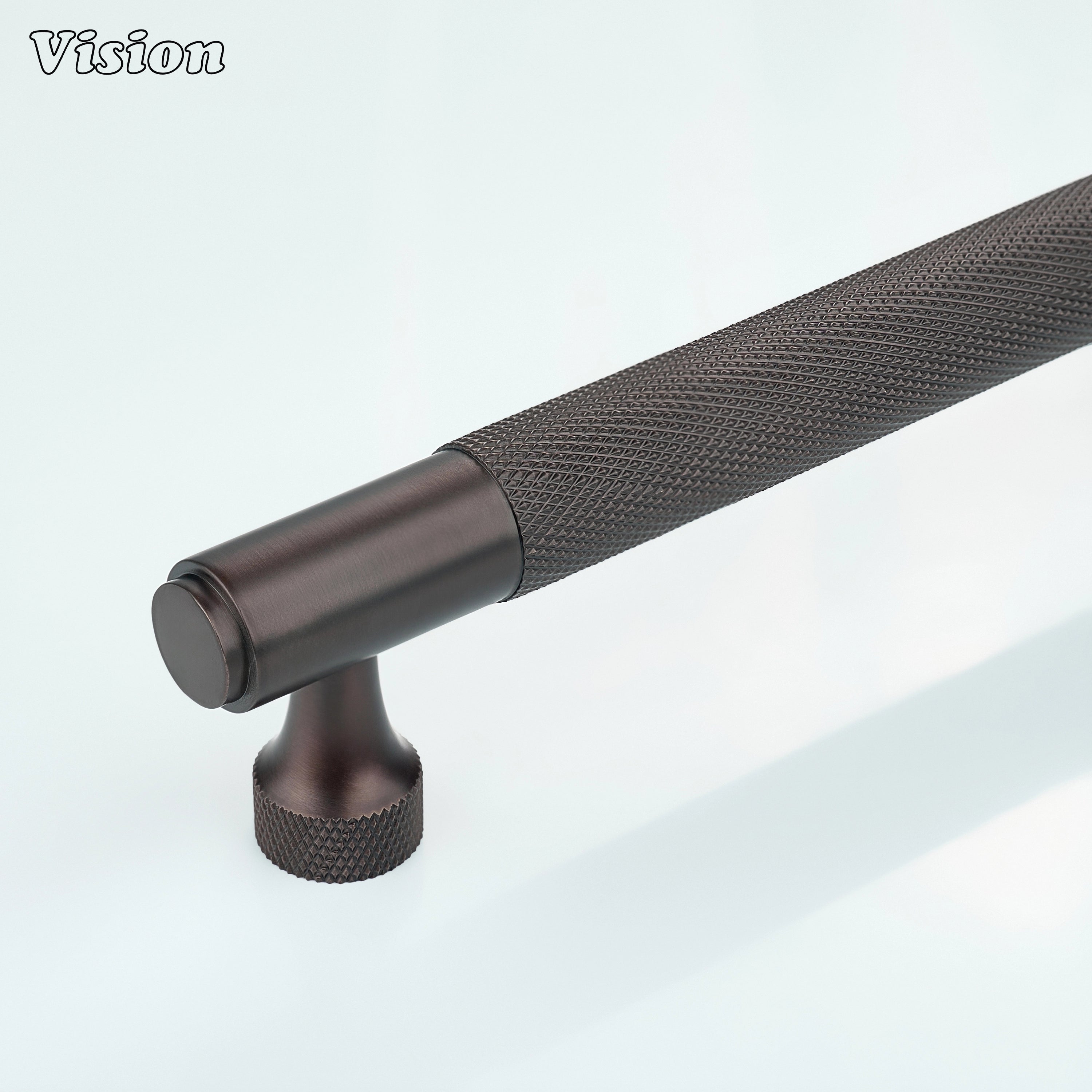 Oil Rubbed Bronze knurled brass cabinet handle with cylindrical bar design