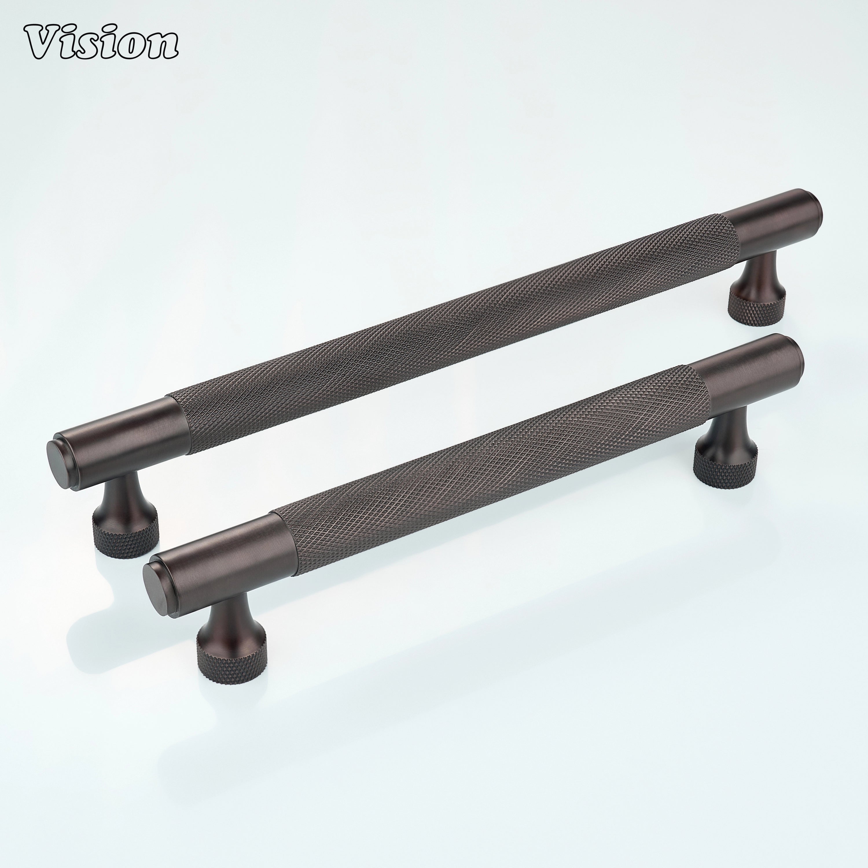 Oil Rubbed Bronze knurled cabinet handle with solid brass bar for drawers