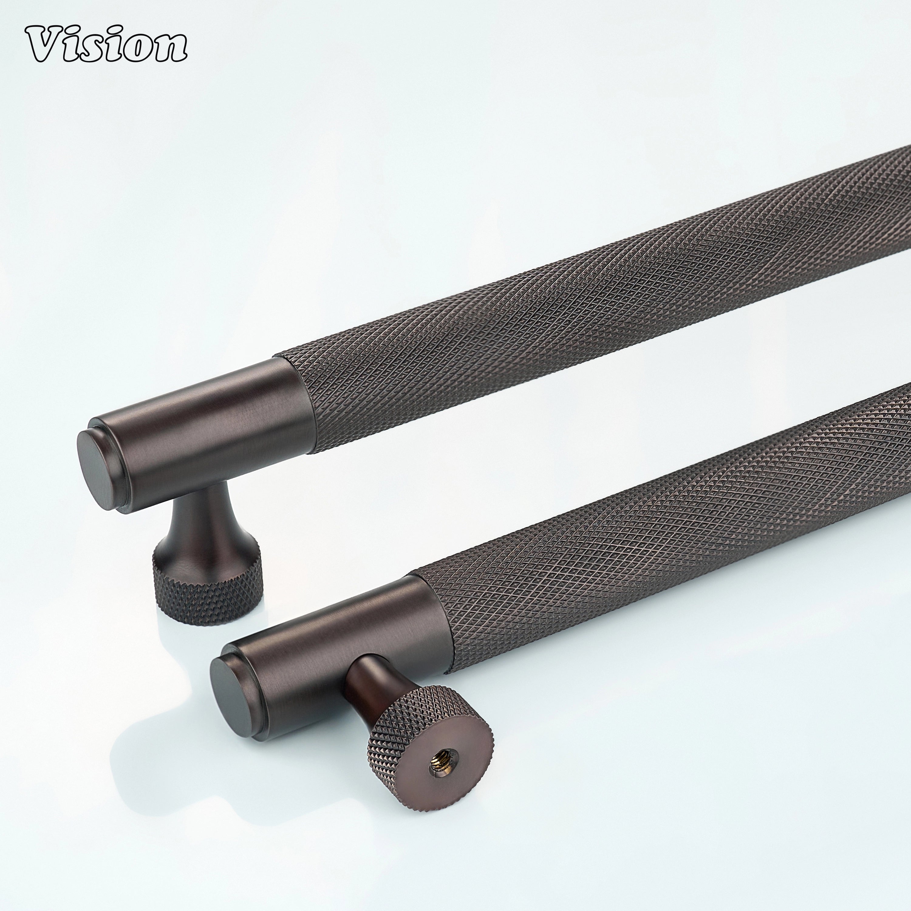 Cylindrical knurled cabinet handle in Oil Rubbed Bronze for wardrobes