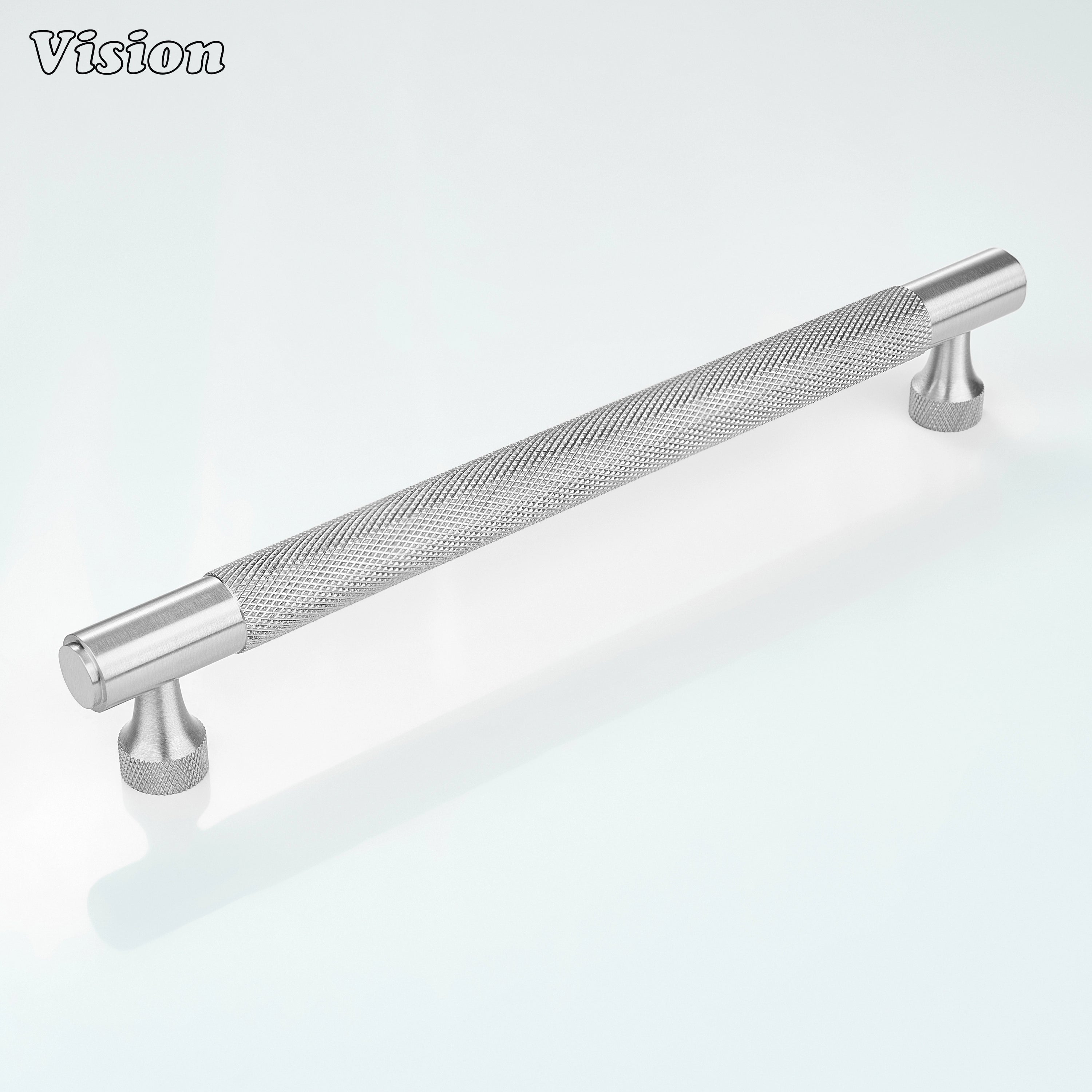 Silver brass knurled cabinet handle with bar profile for wardrobes