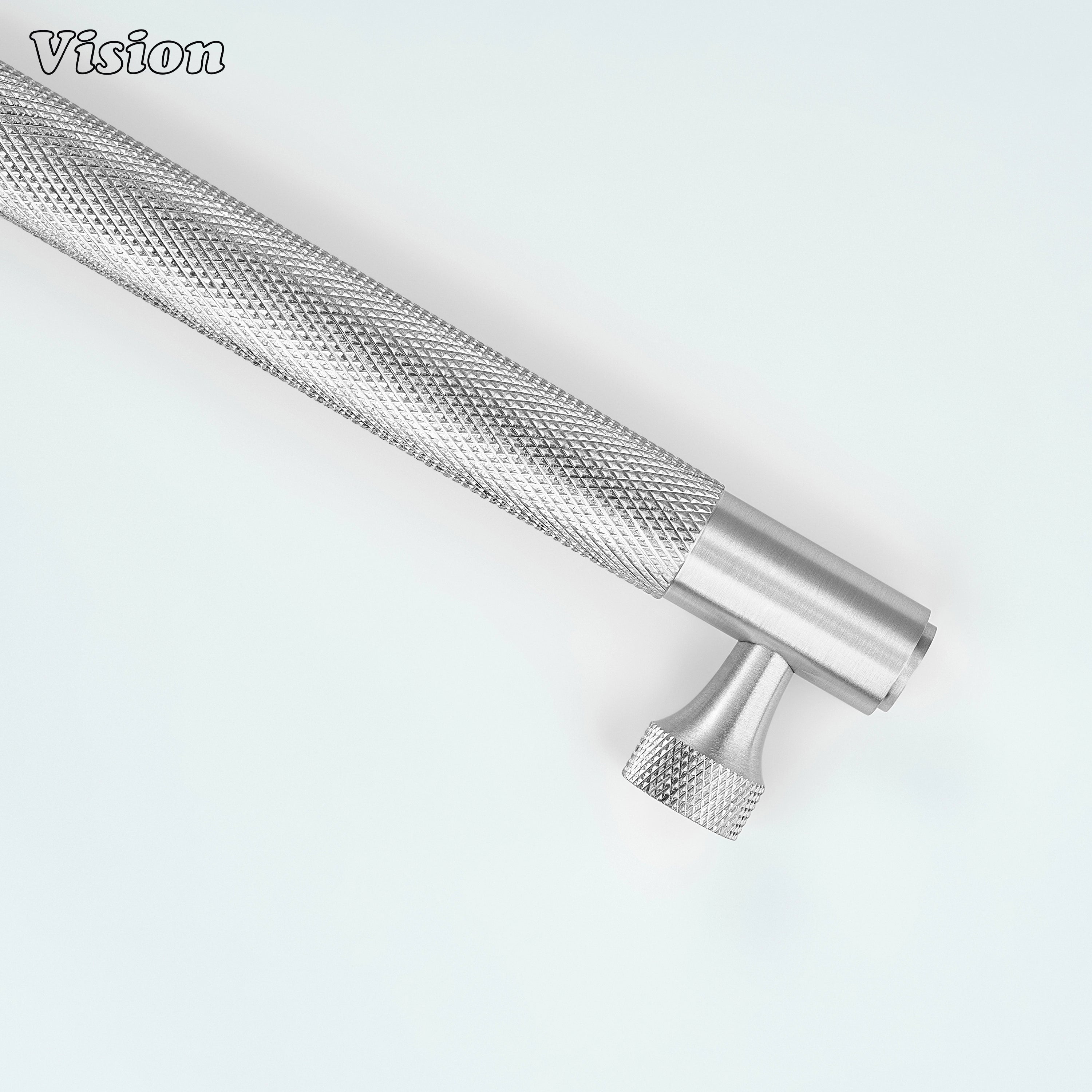 Solid brass knurled cabinet handle in Silver for furniture upgrades