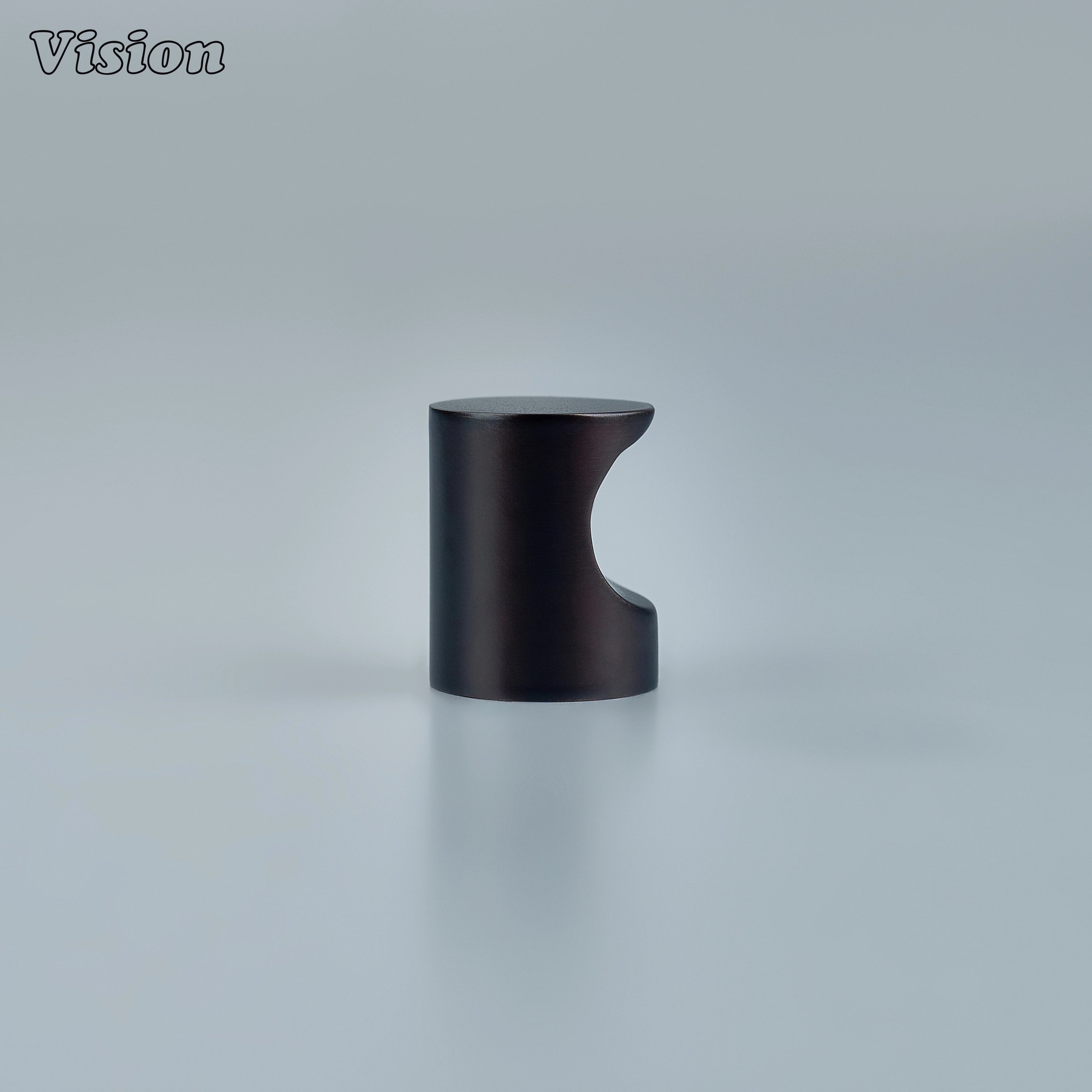 Oil Rubbed Bronze cabinet knob with smooth round shape and finger recess