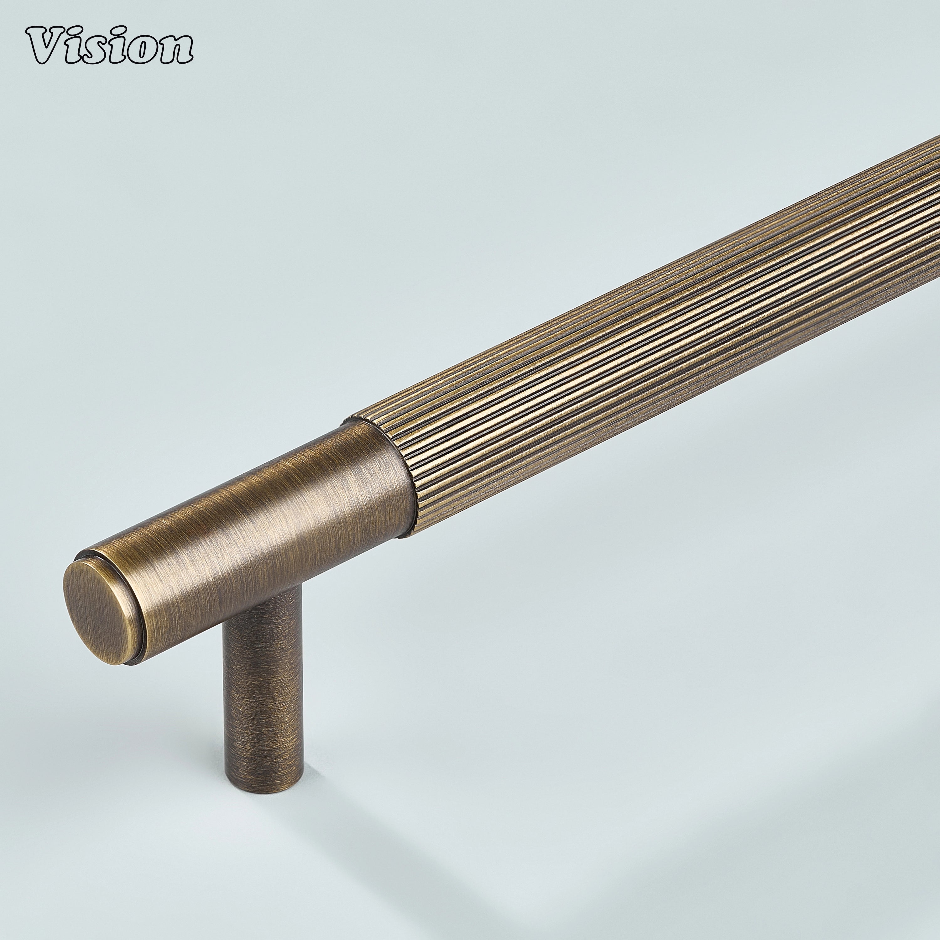 Antique bronze linear knurled cabinet handle for wardrobes.