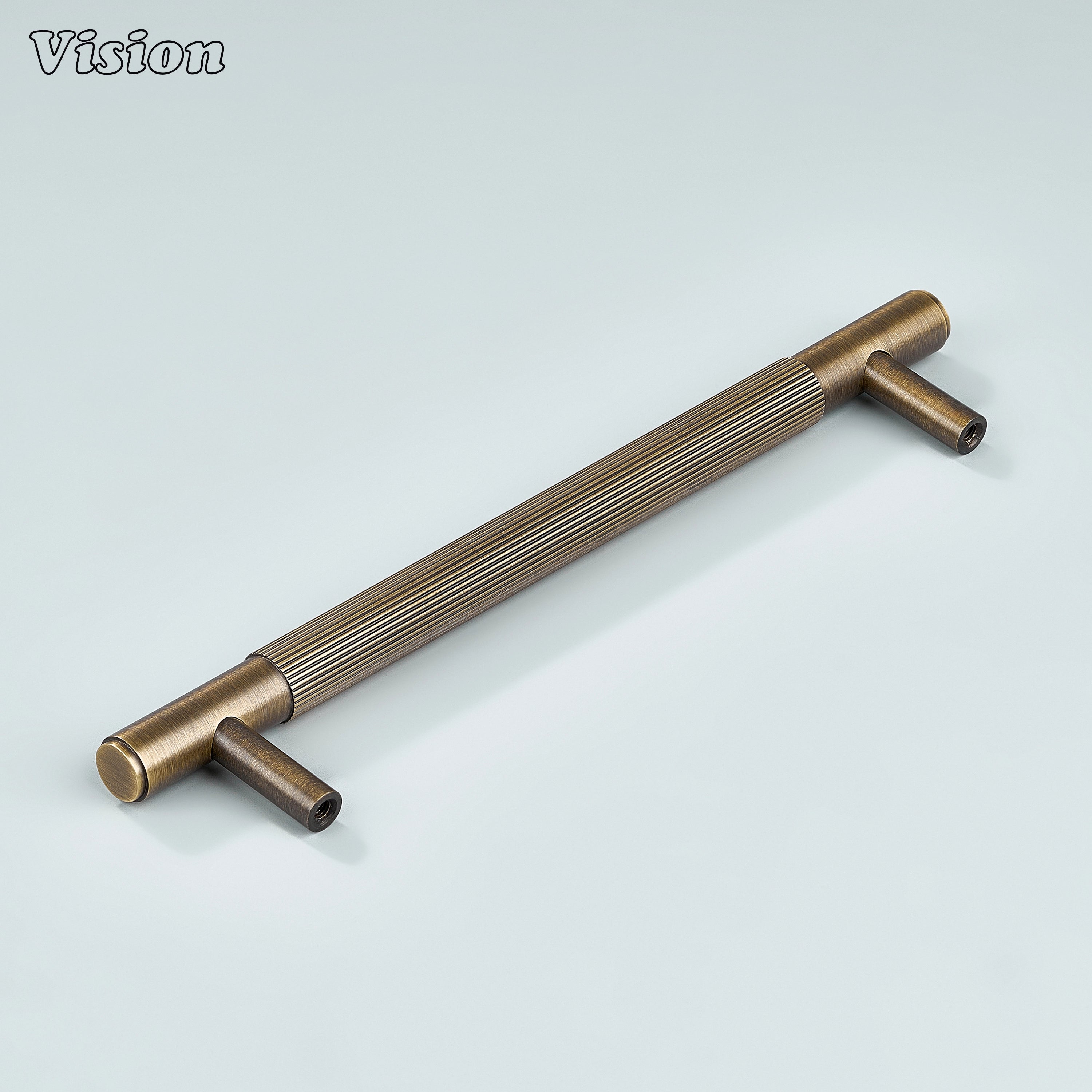 Solid brass linear cabinet handle in antique bronze finish.