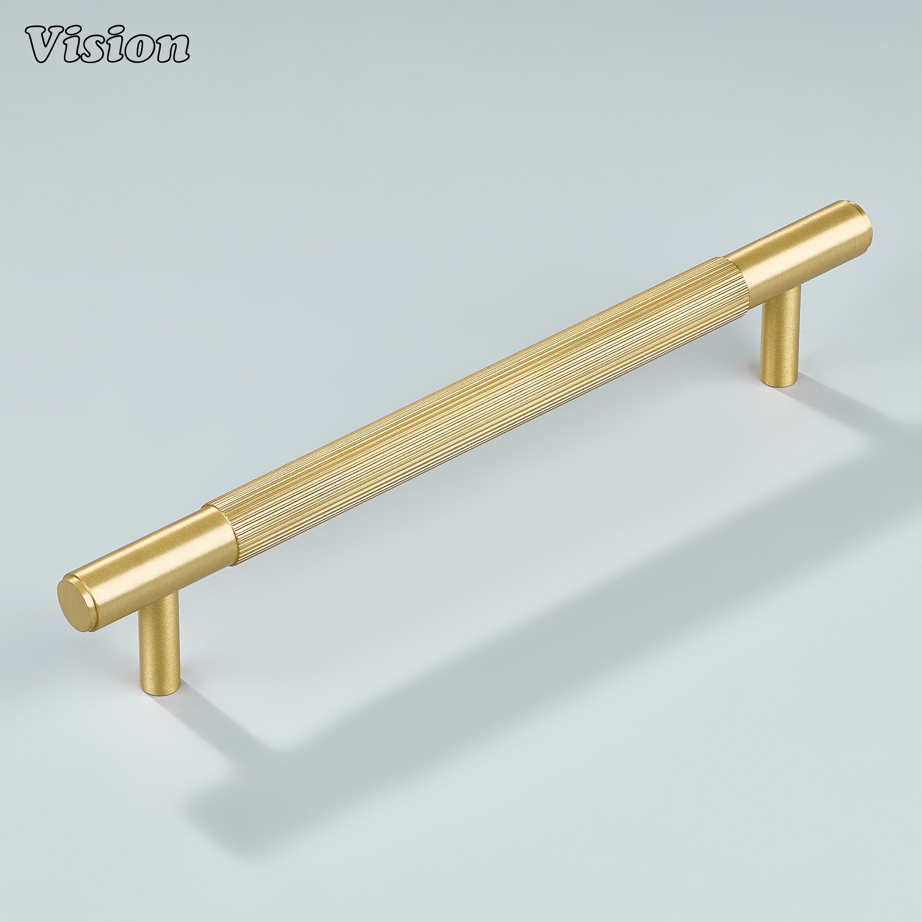Solid brass gold knurled handle for kitchen and wardrobe doors.