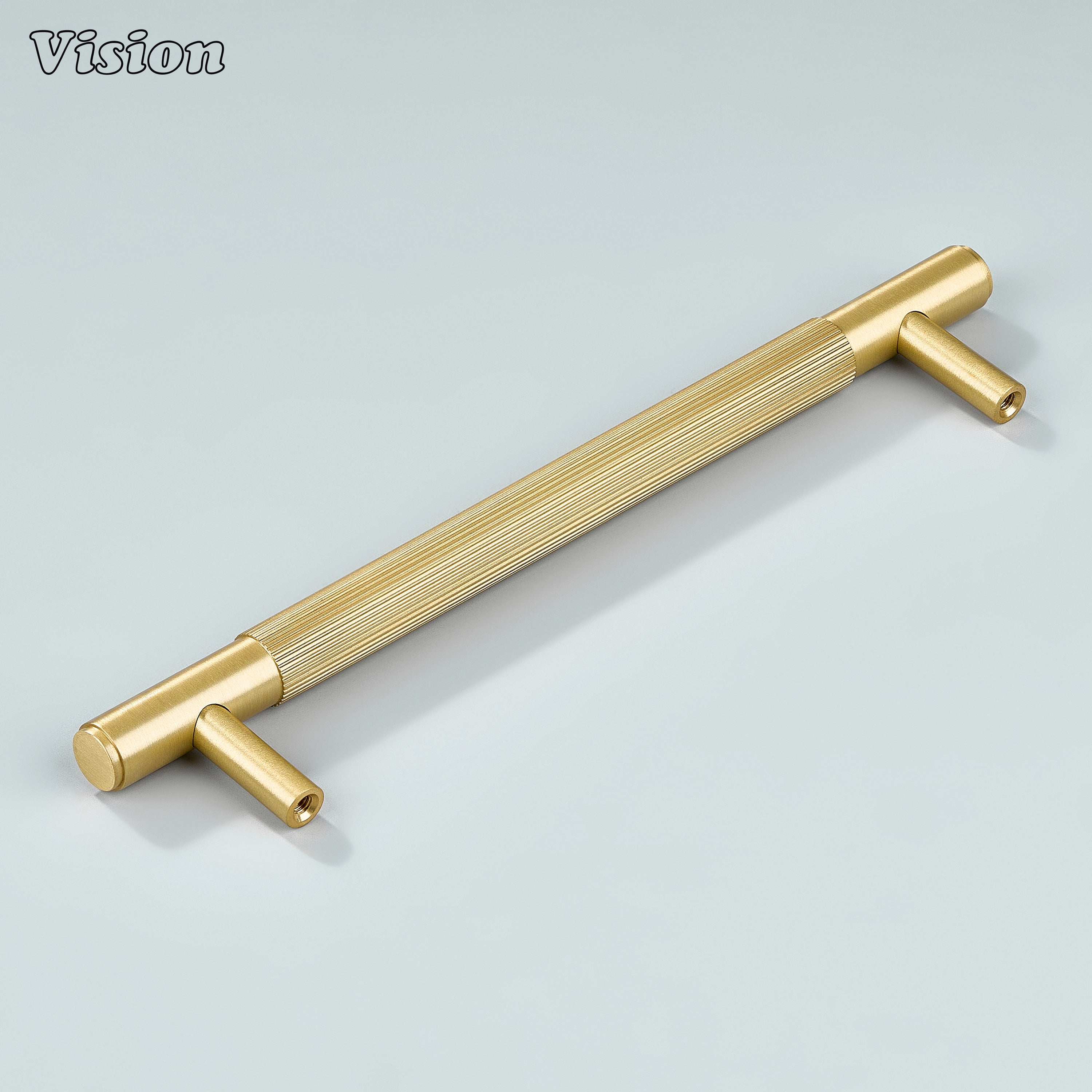 Luxurious gold satin brass handle with linear knurling.