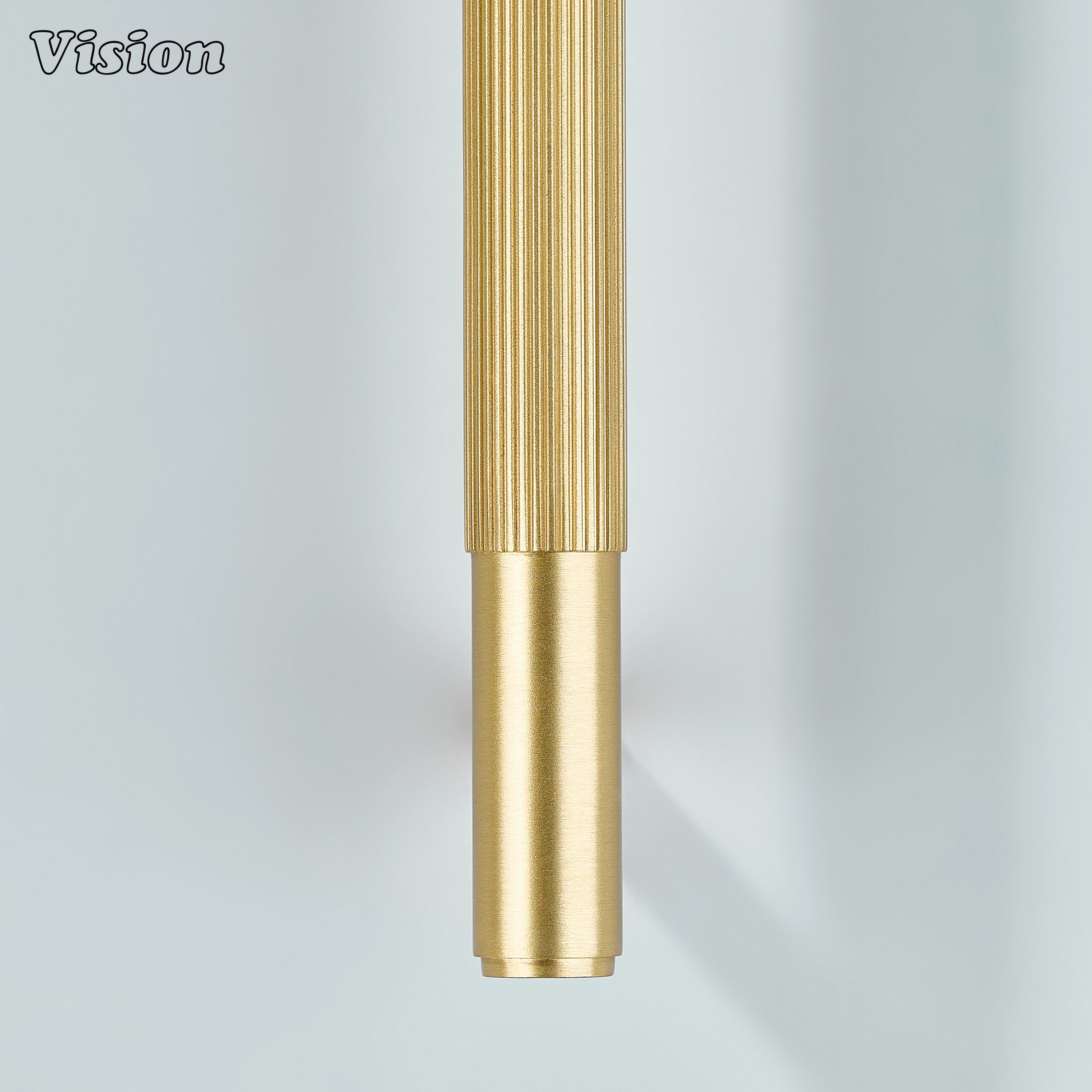 Satin brass gold handle with fine linear knurling for durability.