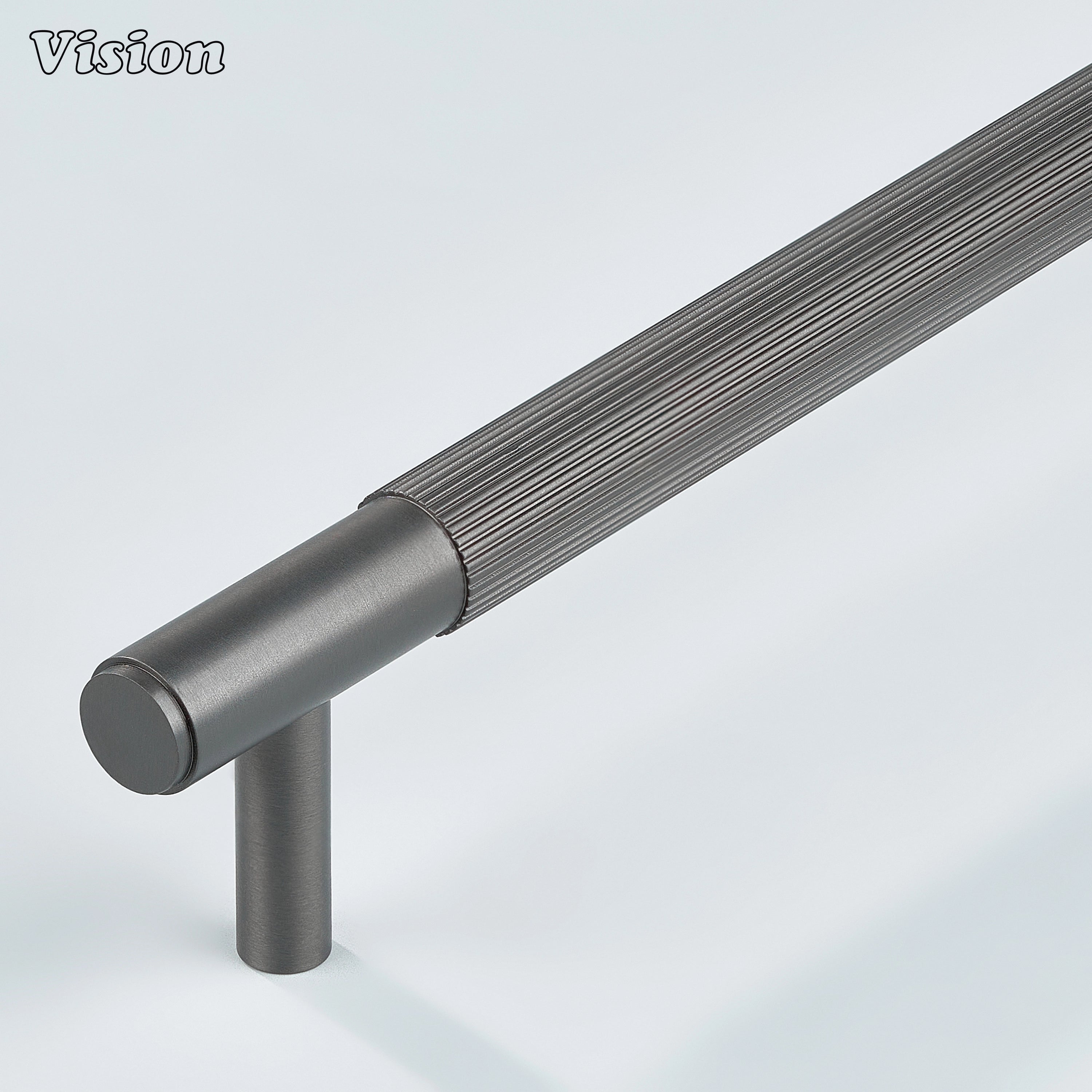 Gunmetal satin brass linear knurled handle for cabinets.