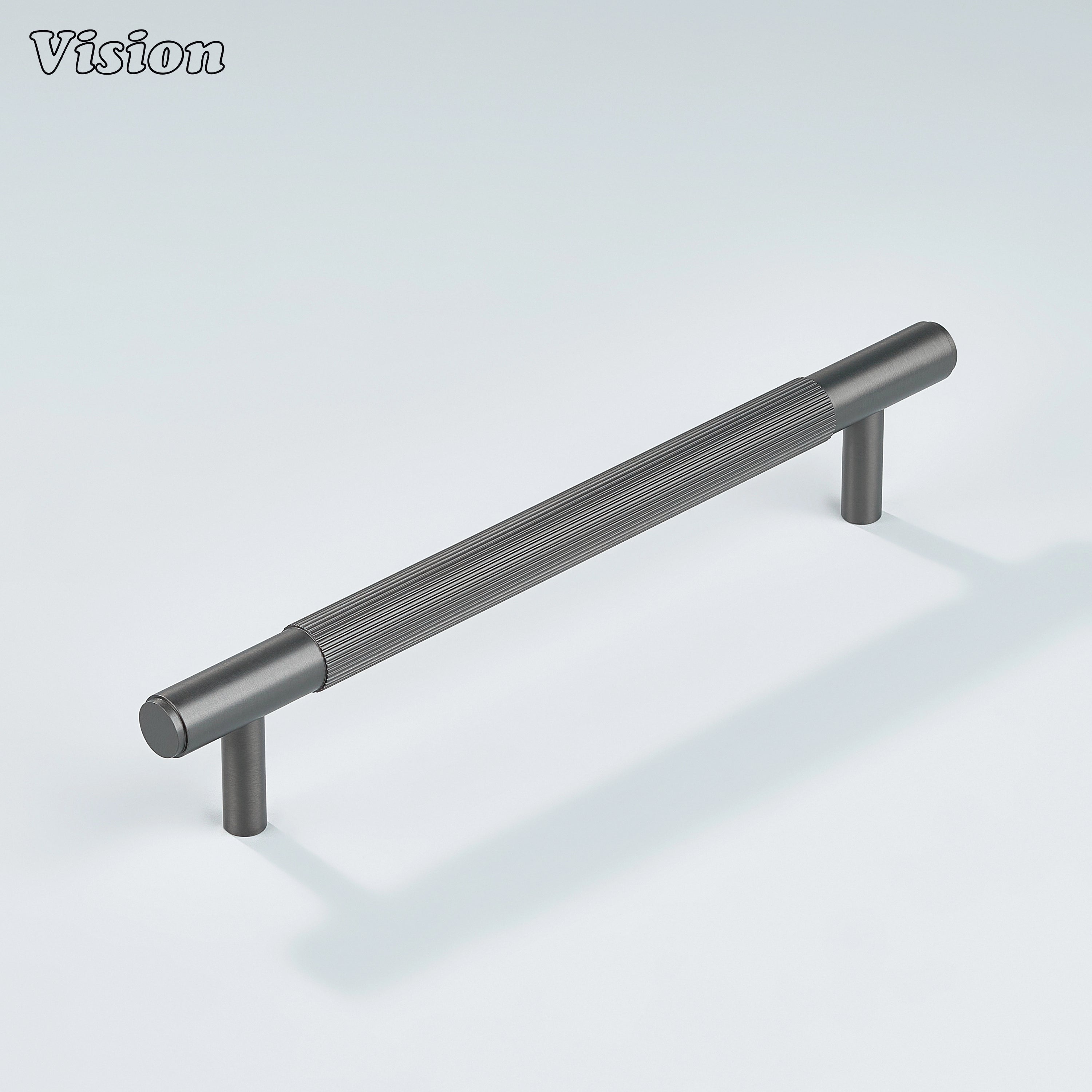 Solid brass gunmetal linear handle for wardrobes and cupboards.