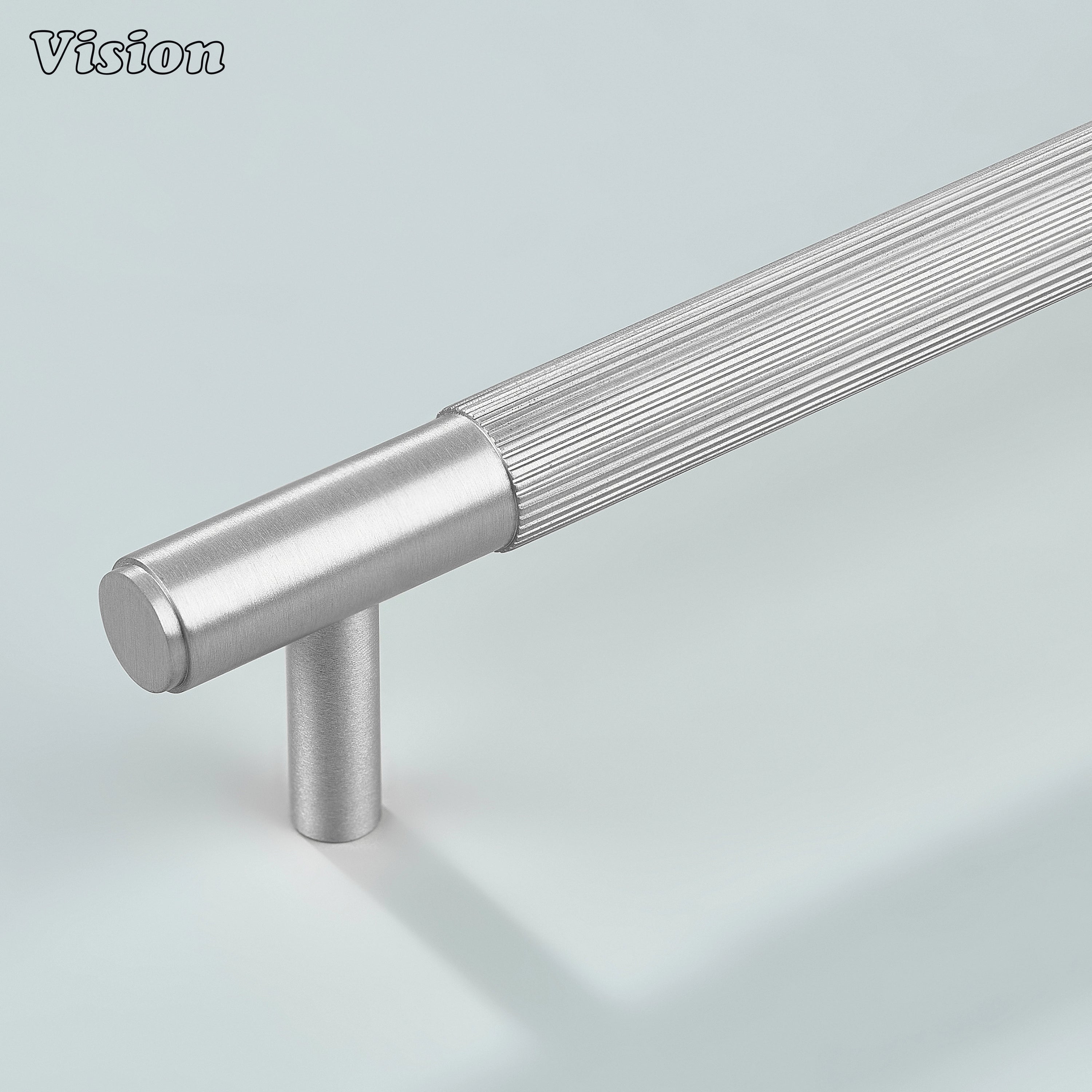 Silver satin brass linear knurled handle for cabinets and wardrobes.