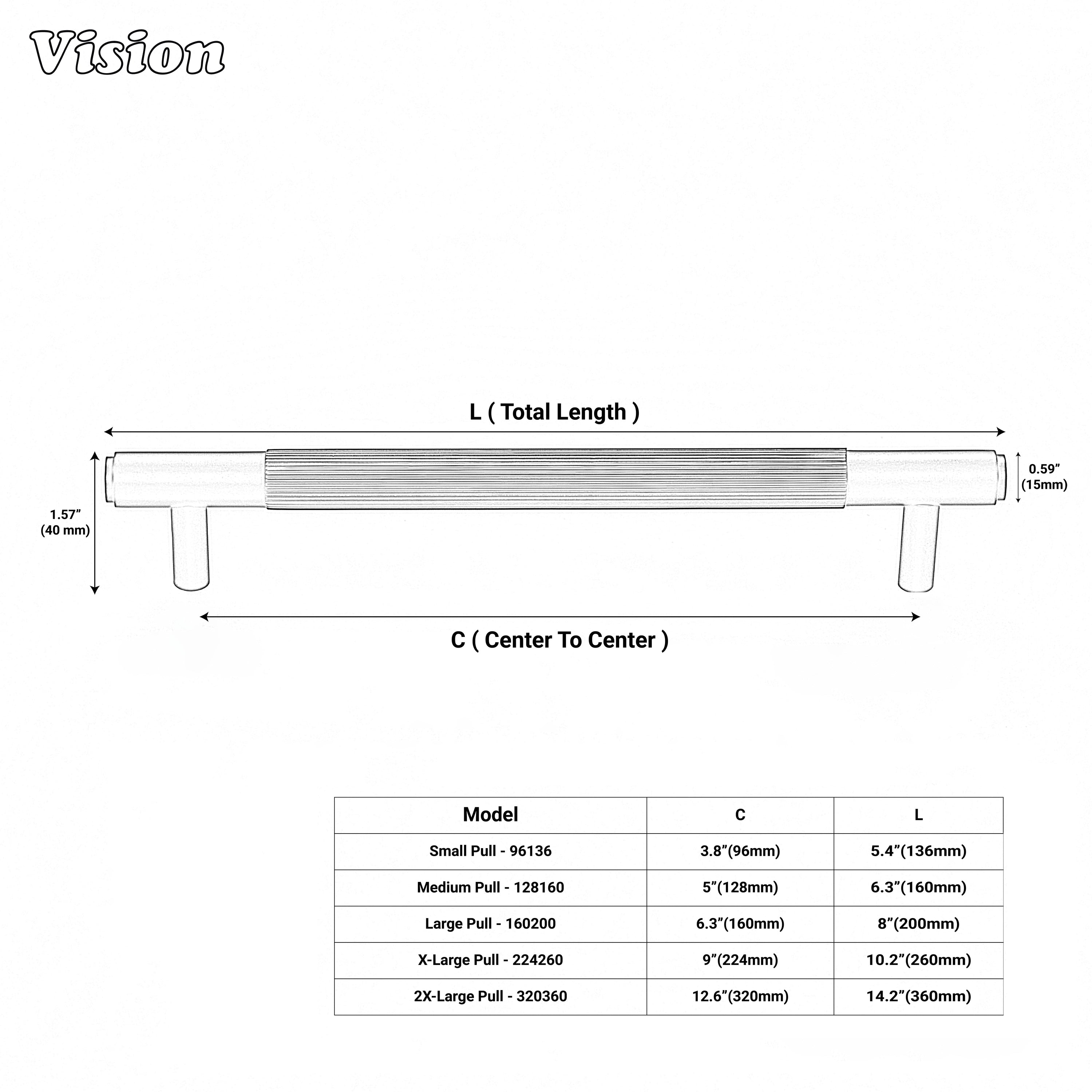 Linear knurled handle in silver finish for modern kitchens.
